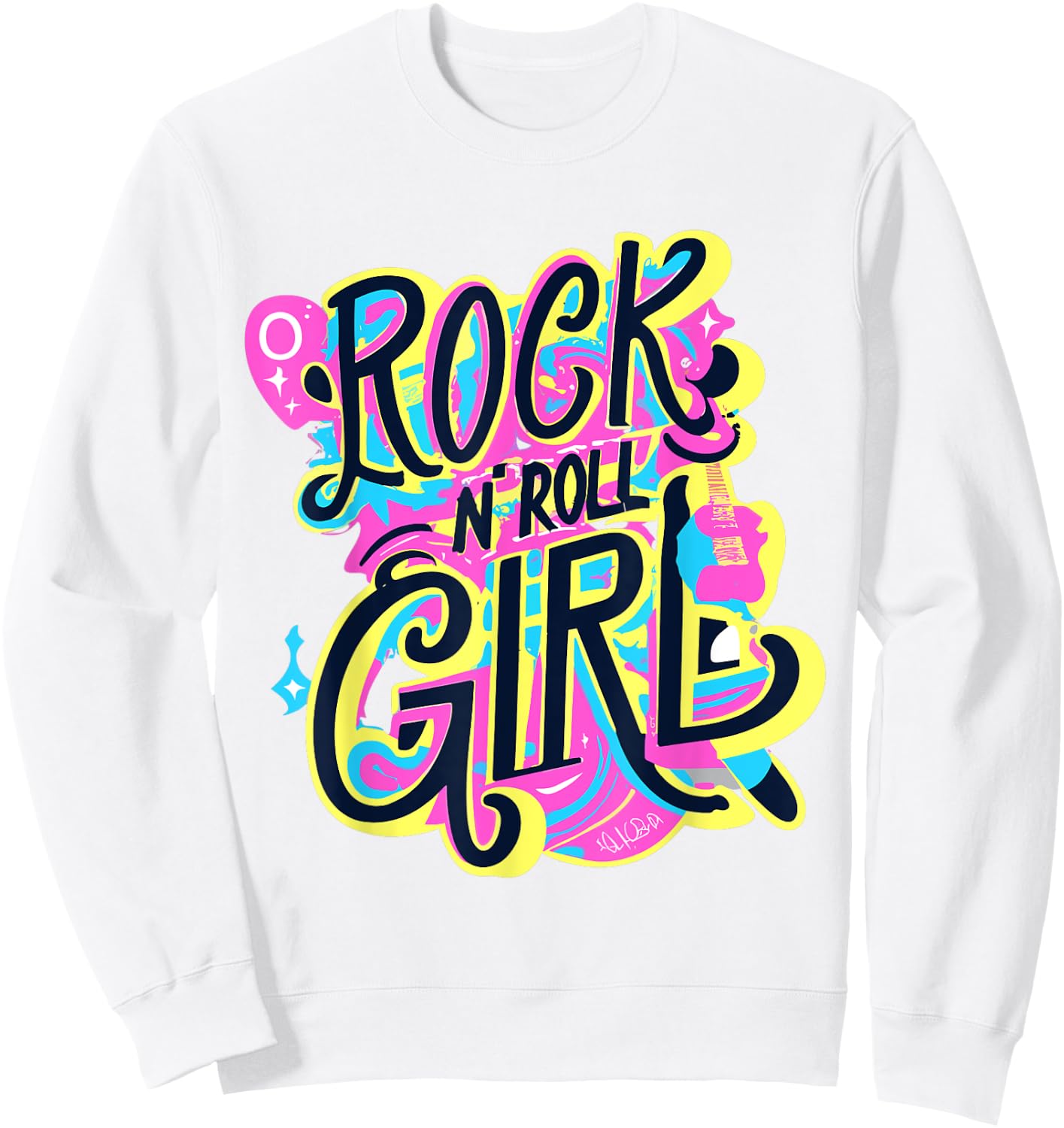 Rock N Roll Girl 80's Costume Graffiti Rock Music Cute Sweatshirt - Sweatshirt | White