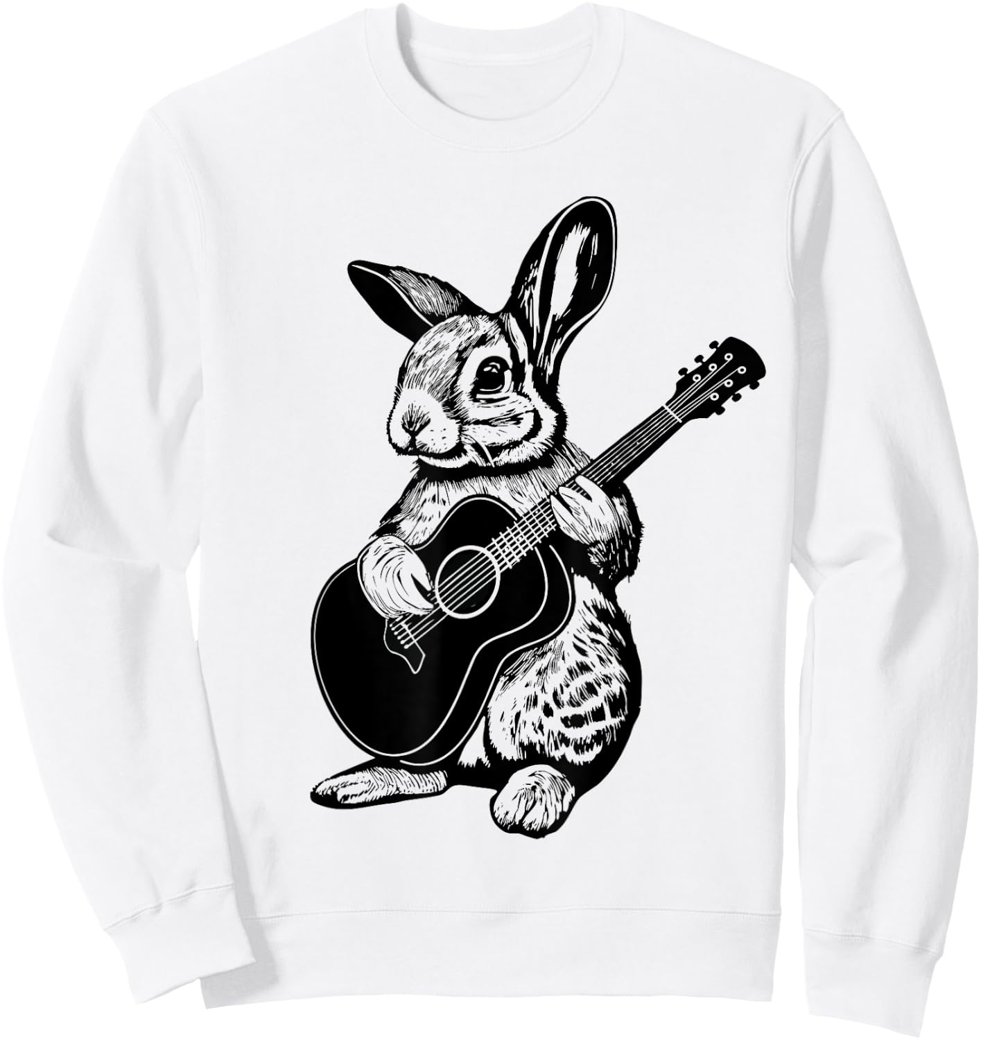 Bunny Playing Acoustic Guitar Easter Rabbit Women, Men, Kids Sweatshirt - Sweatshirt | White