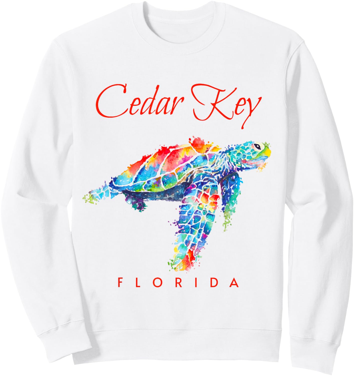 Cedar Key Florida Watercolor Sea Turtle Sweatshirt - Sweatshirt | White