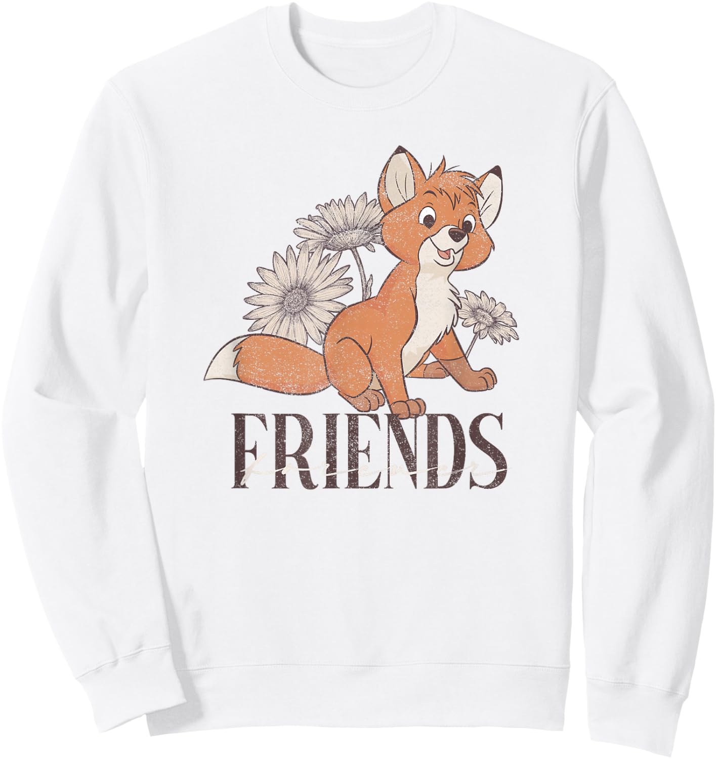 Disney The Fox and The Hound Fox Friends Forever Floral Logo Sweatshirt - Sweatshirt | White
