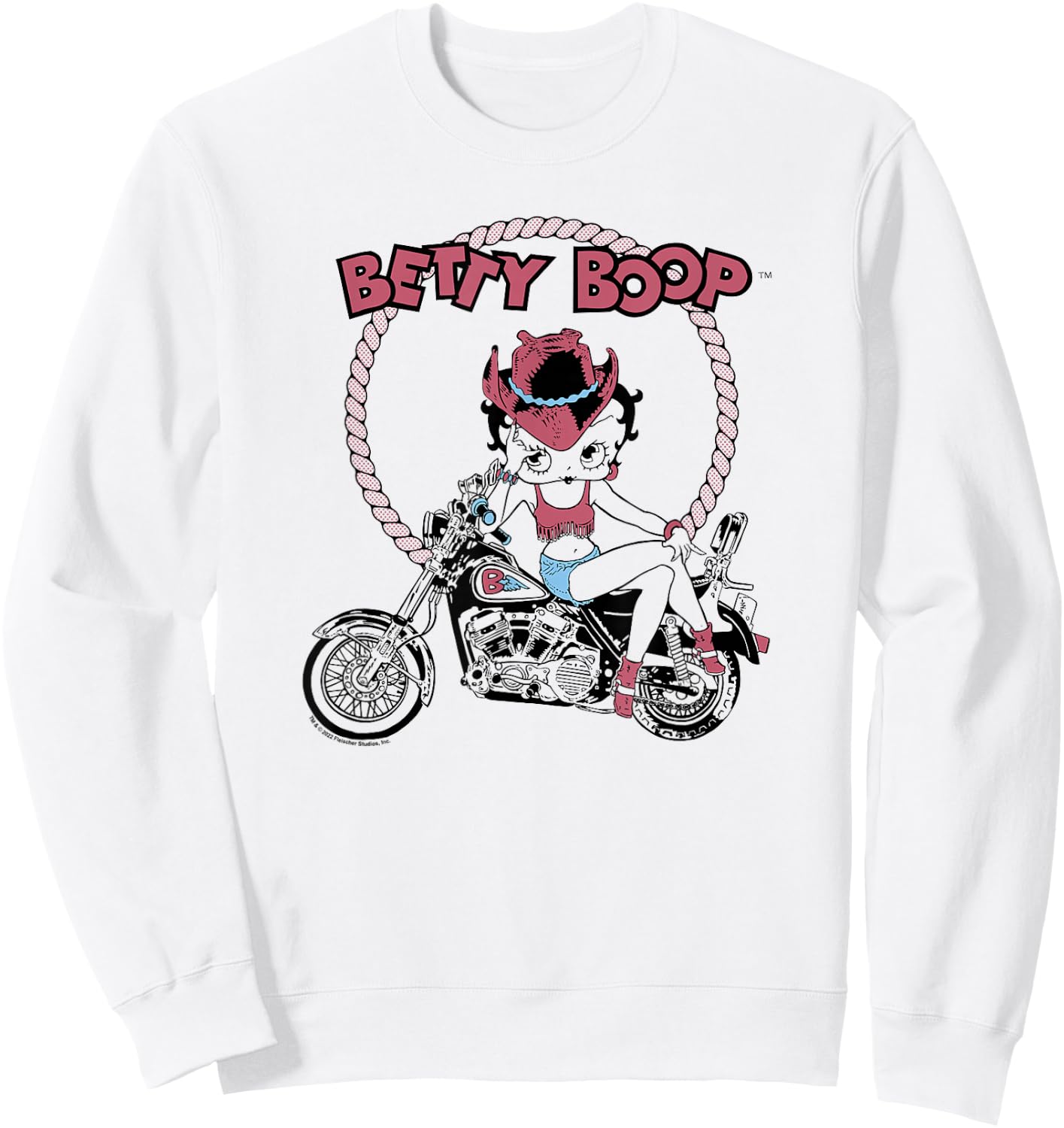 Betty Boop Cowgirl Biker Sitting Pose Outline Sweatshirt - Sweatshirt | White