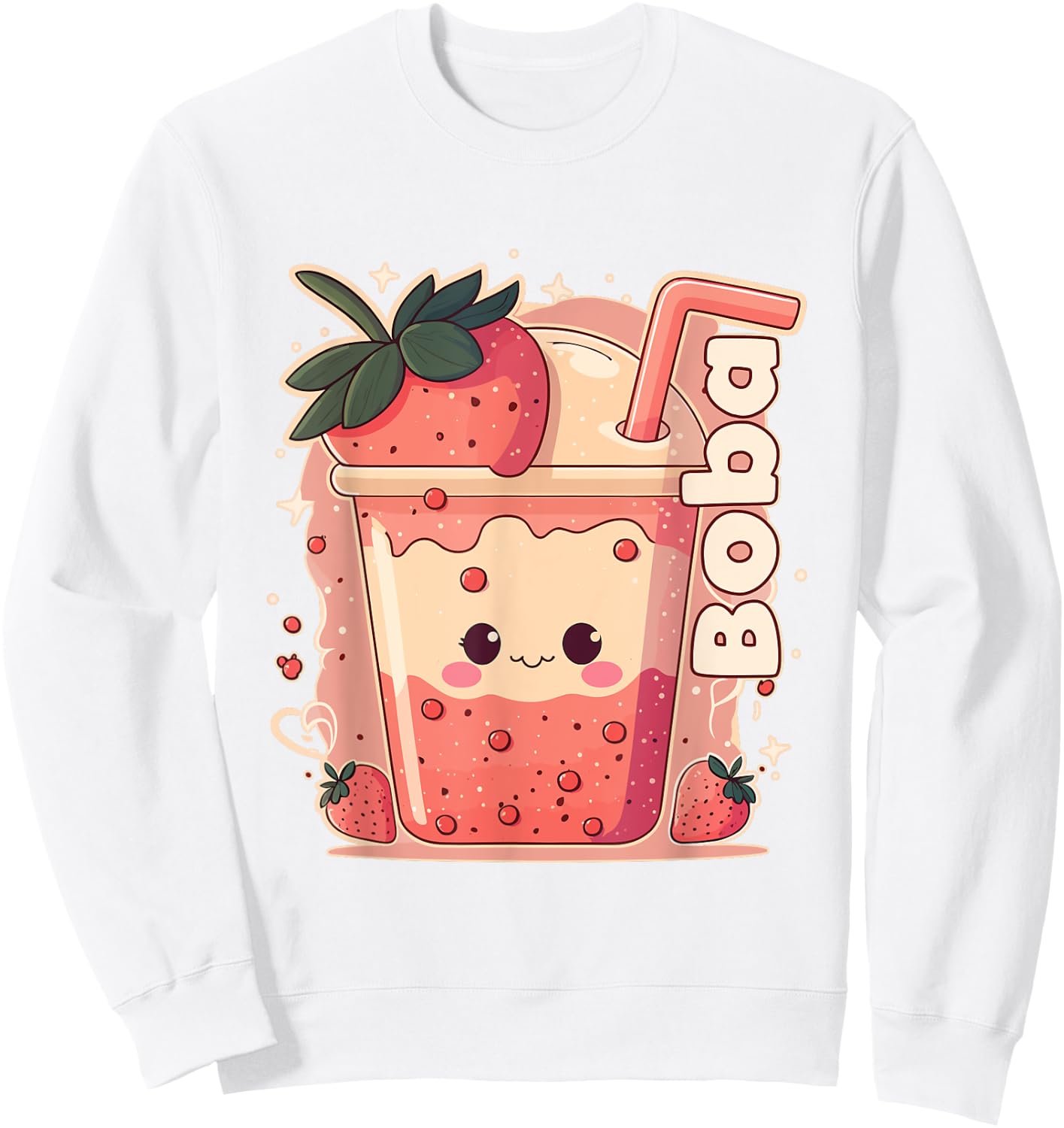 Strawberry Boba Anime Bubble Tea Neko Girls Kawaii Teen Sweatshirt - Sweatshirt | White
