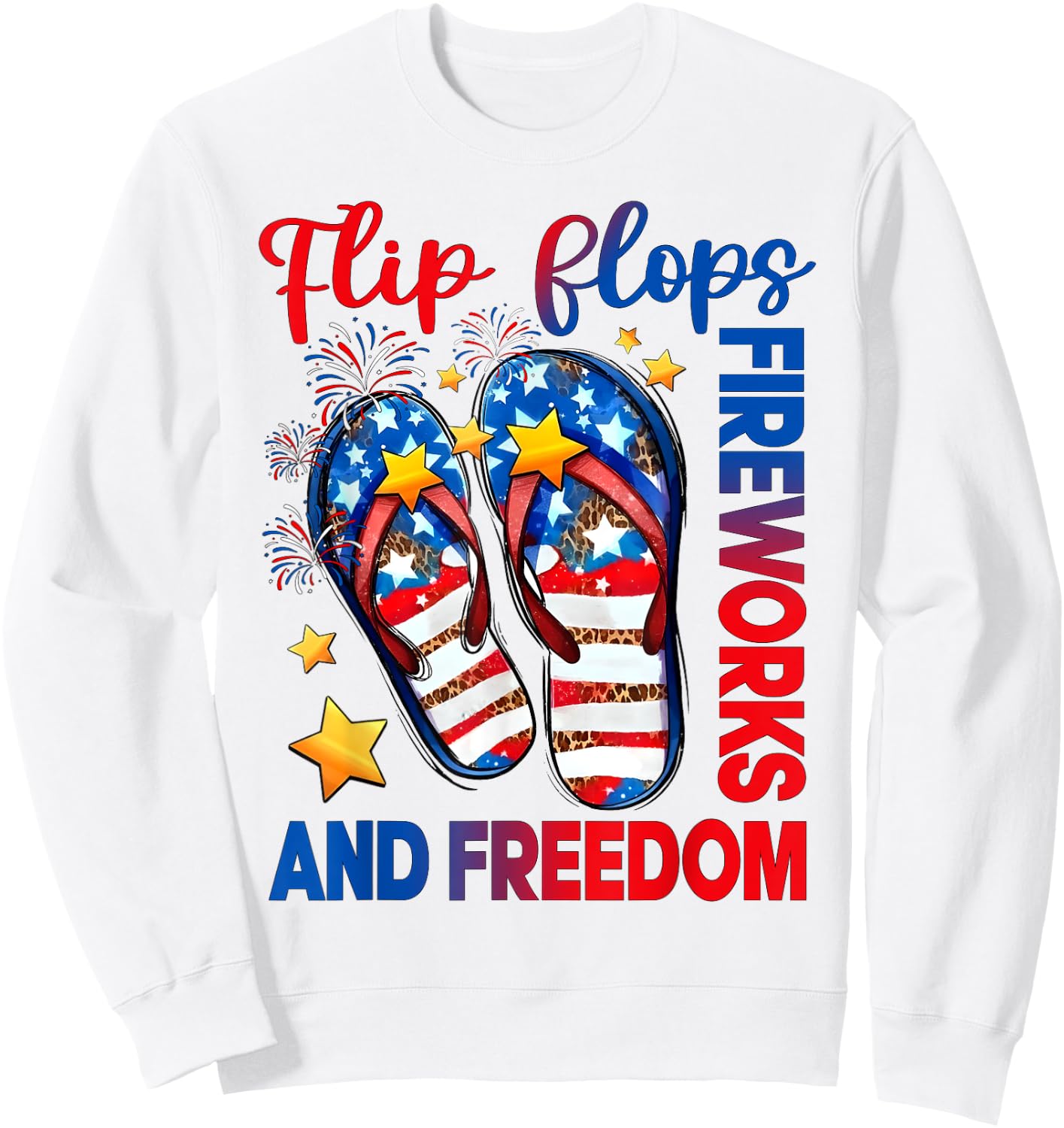 Retro Flip Flops Fireworks & Freedom American Flag Summer Women Kids Men Sweatshirt - Sweatshirt | White