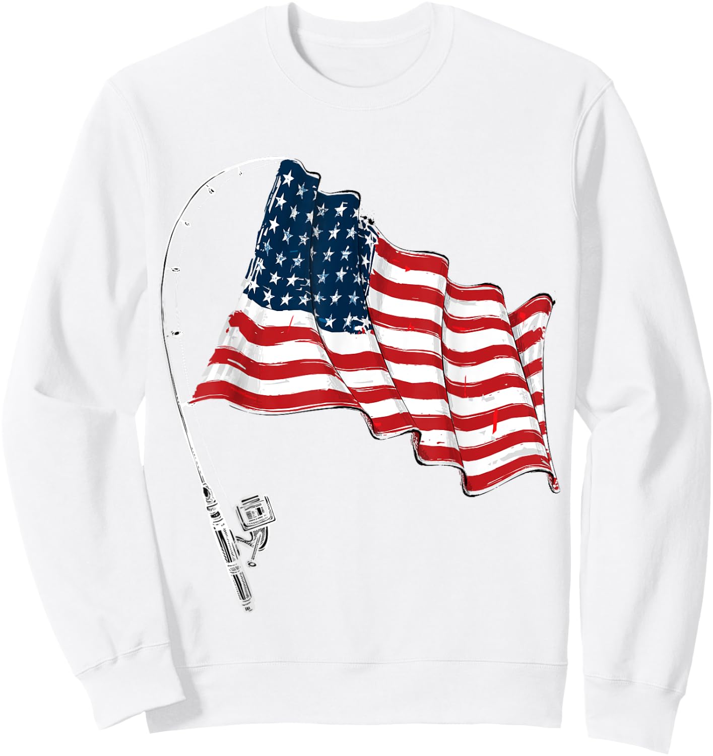 Fishing Rod American Flag Fisherman Patriotic 4th Of July Sweatshirt - Sweatshirt | White