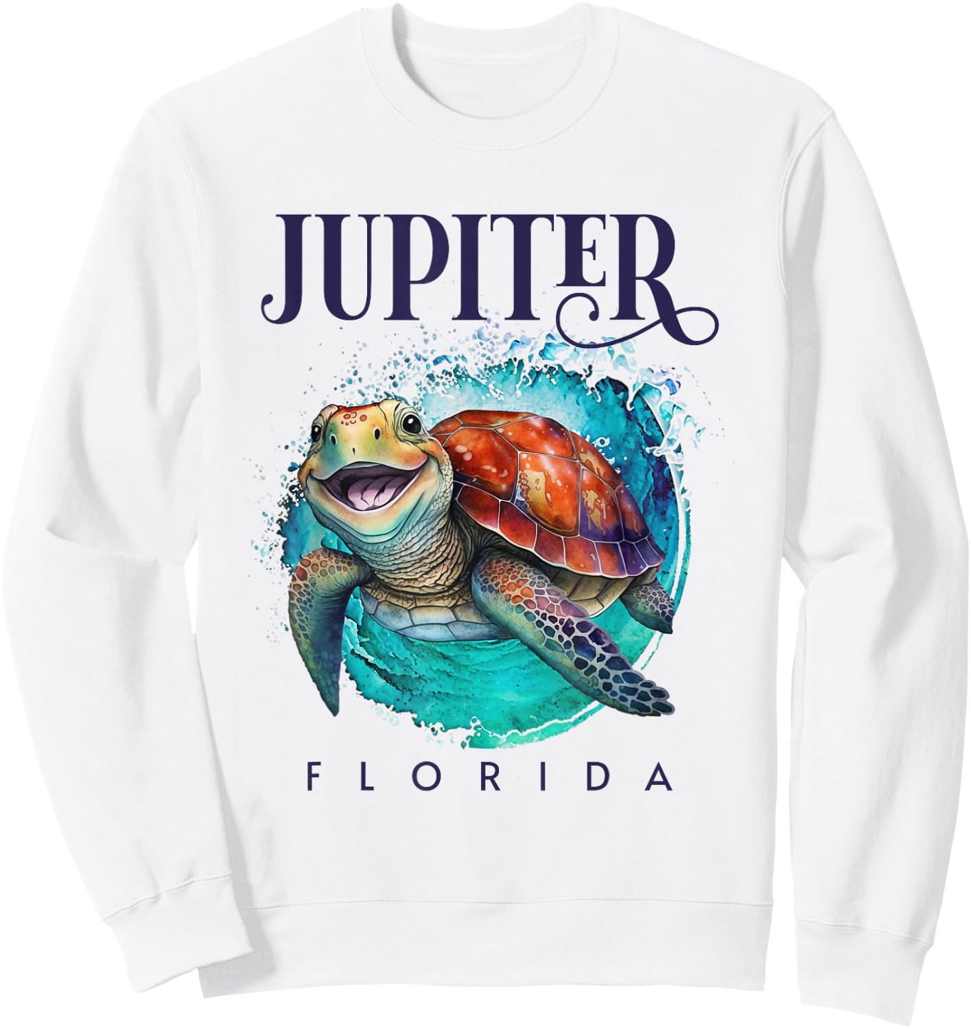Jupiter Florida Watercolor Happy Sea Turtle Sweatshirt - Sweatshirt | White