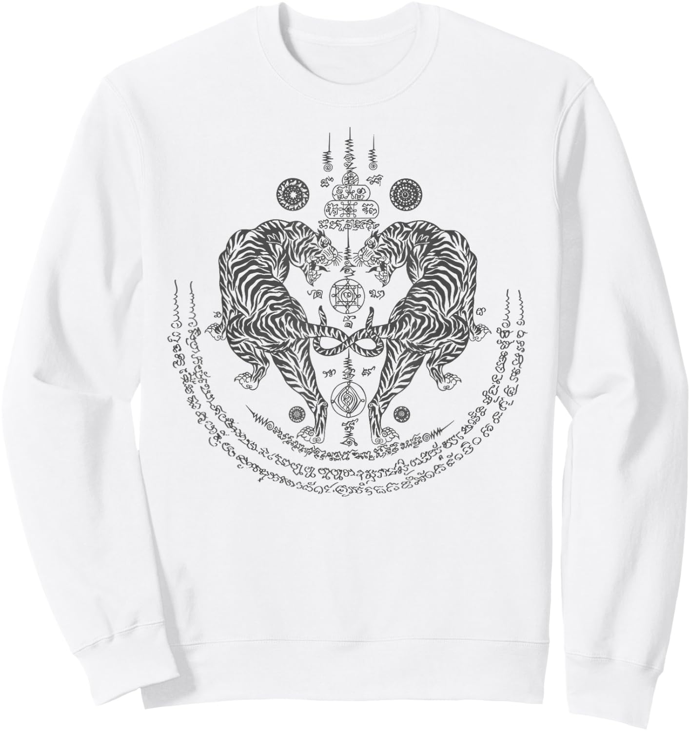 Thai Tattoo Twin Tiger Sak Yant Muay Thai Thailand Graphic Sweatshirt - Sweatshirt | White