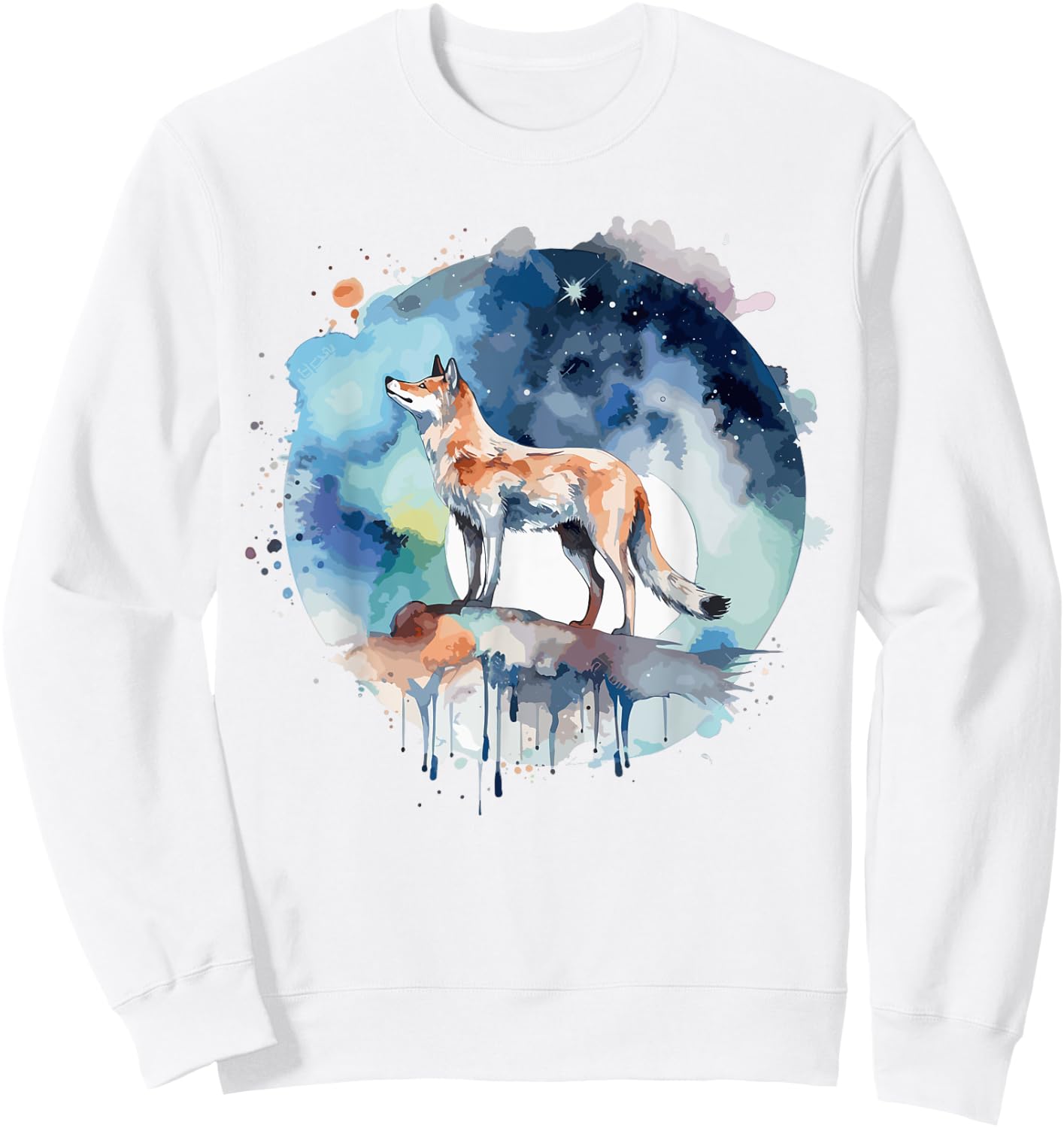 Wolf Head Watercolor Sweatshirt - Sweatshirt | White
