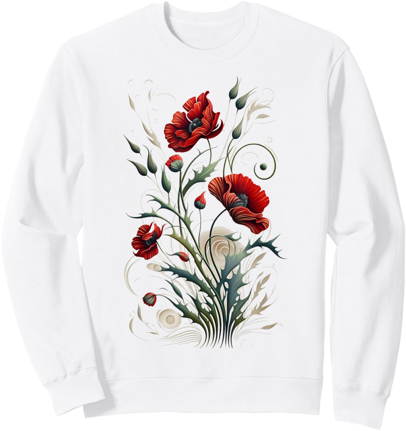 Poppies spring bloomers summer flower vintage garden Men Women Kids Sweatshirt - Sweatshirt | White