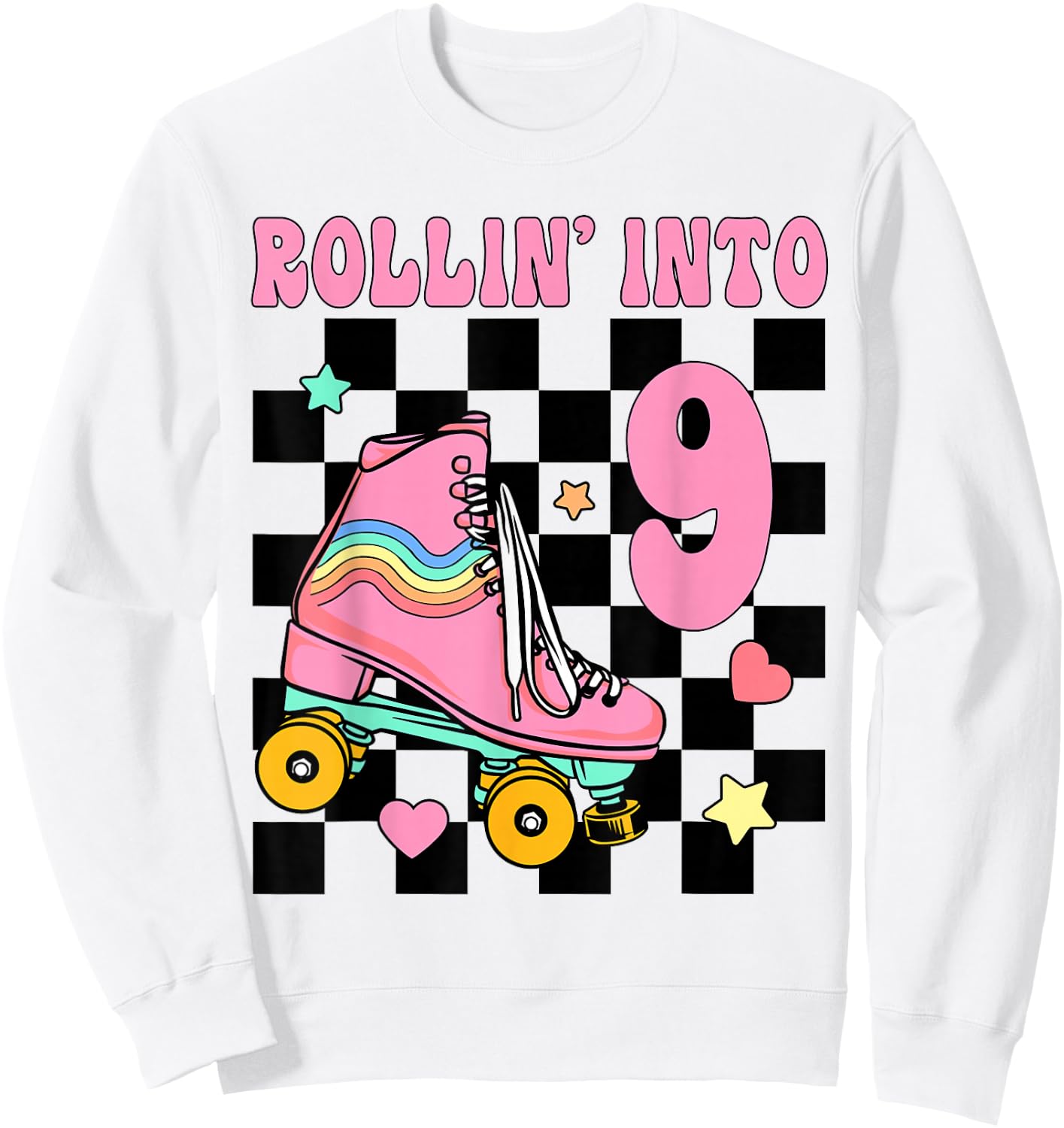 Rolling Into 9 Years Old Roller Skating Girl 9th Birthday Sweatshirt - Sweatshirt | White