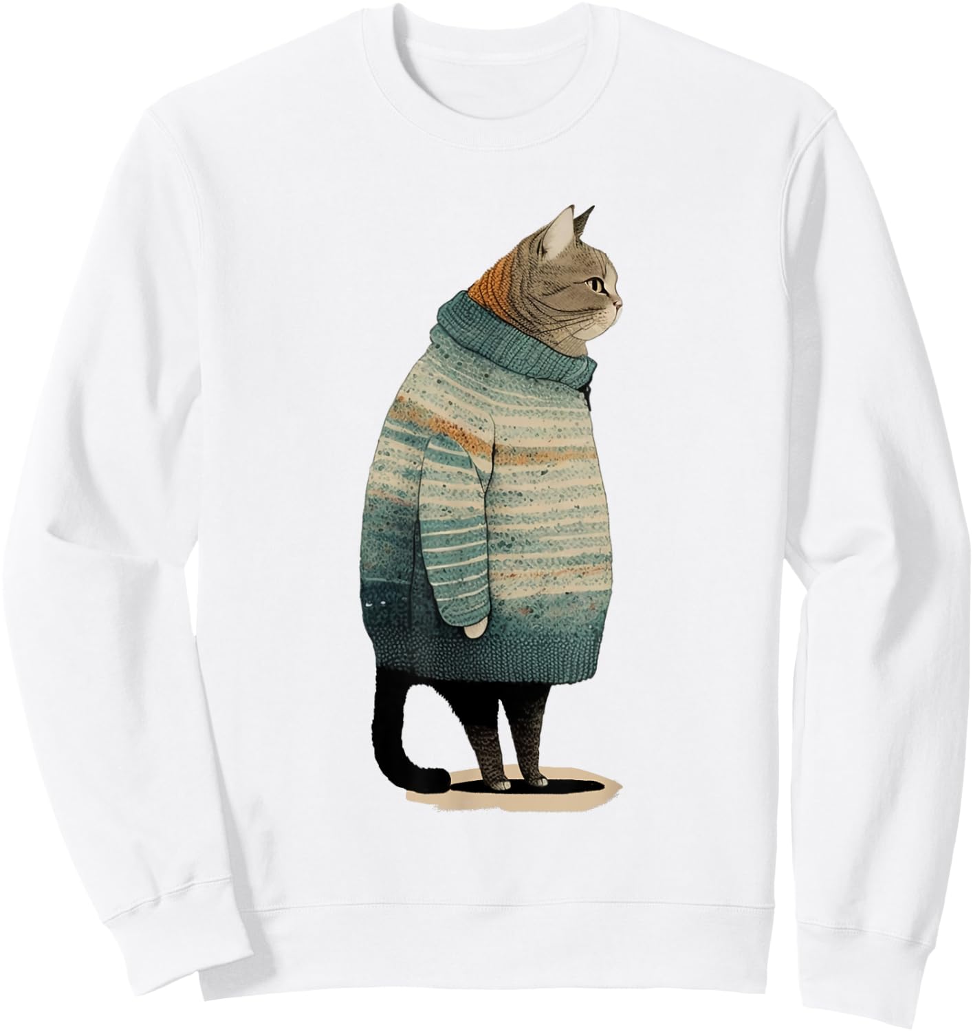Cat Wearing a Sweater Funny Pet Fat Gray Cat Winter Sweatshirt - Sweatshirt | White