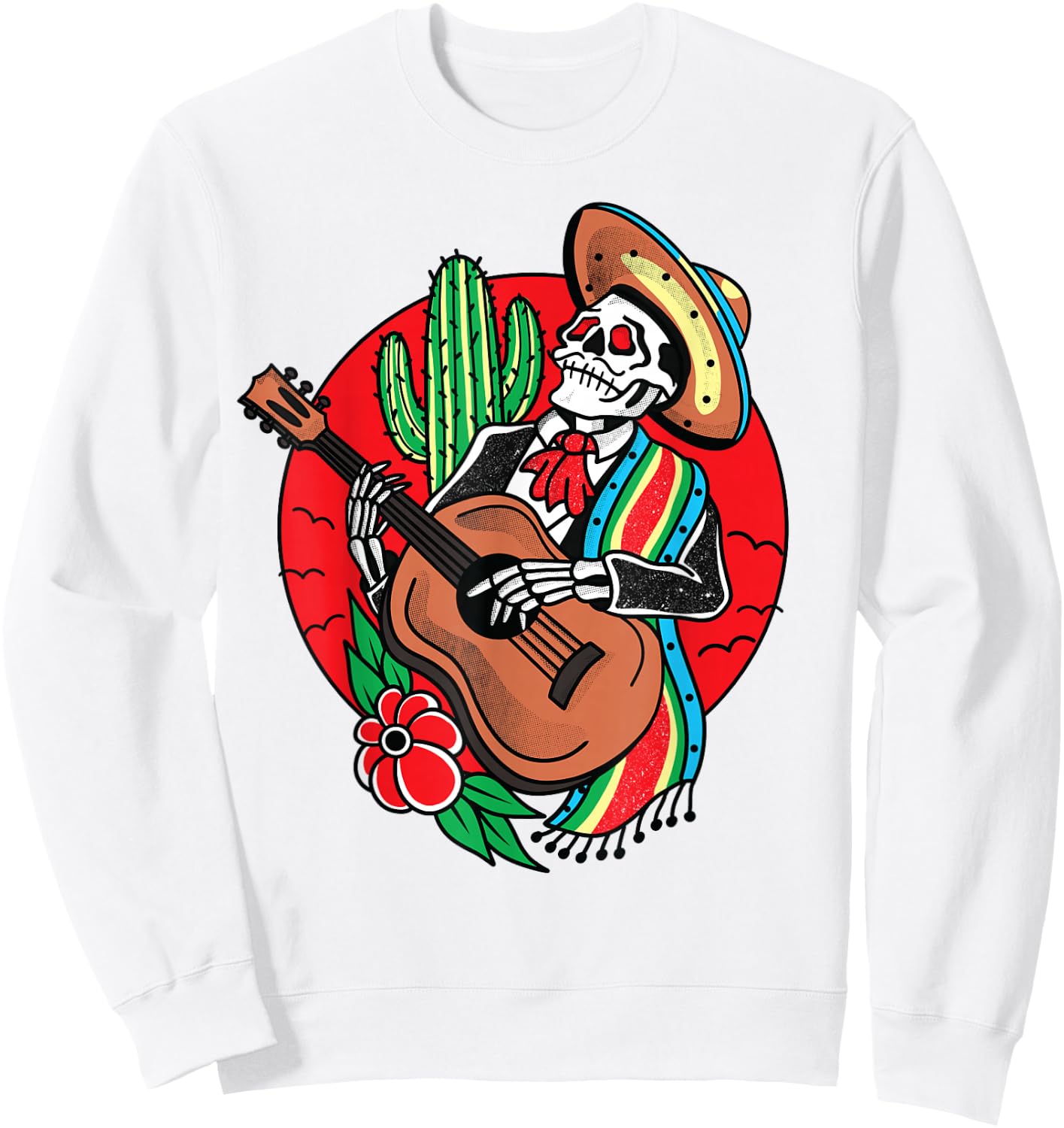 Mexican Skeleton Mariachi American Traditional Tattoo Flash Sweatshirt - Sweatshirt | White
