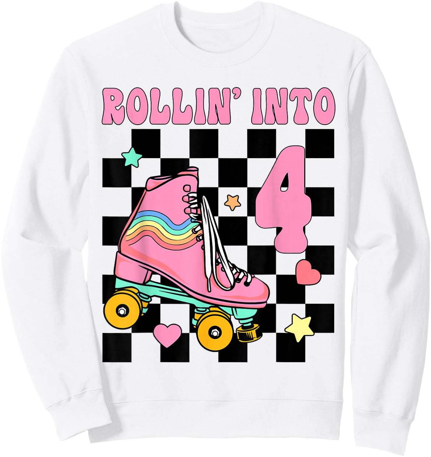 Rolling Into 4 Years Old Roller Skating Girl 4th Birthday Sweatshirt - Sweatshirt | White