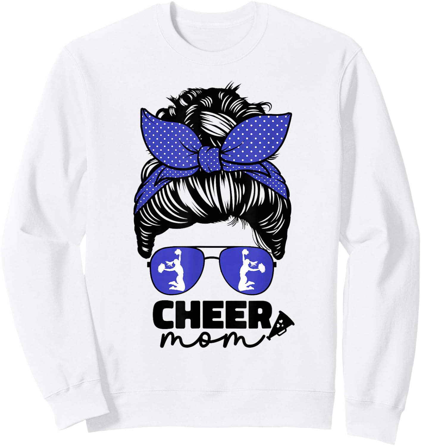Cute Cheer Mom Cheerleader Mom Blue Messy Bun Mom Sweatshirt - Sweatshirt | White