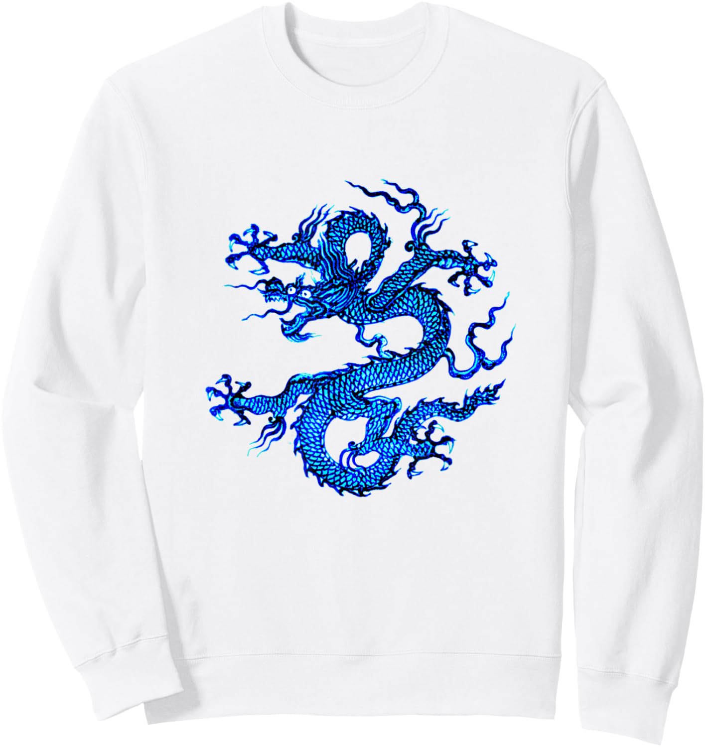 Chinese Dragon, Cobalt and Indigo Blue Sweatshirt - Sweatshirt | White