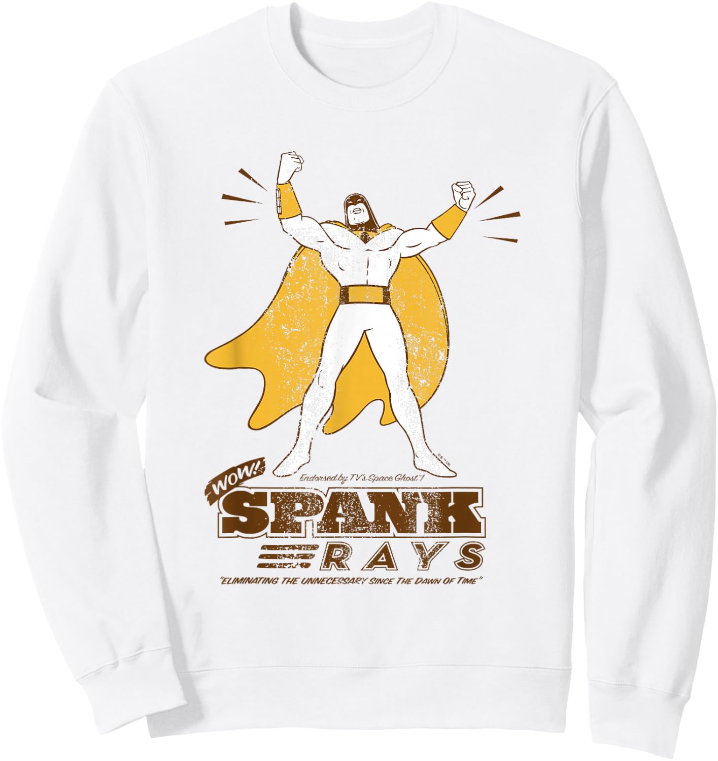 Space Ghost Vintage Spank Rays Distressed Superhero Pose Sweatshirt - Sweatshirt | White
