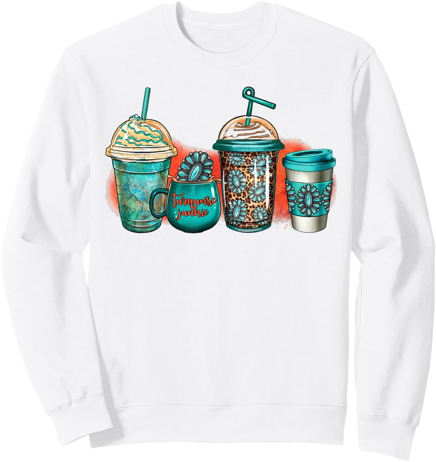 Turquoise Junkie Coffee Cups Western Gemstone Rodeo Coffee Sweatshirt - Sweatshirt | White