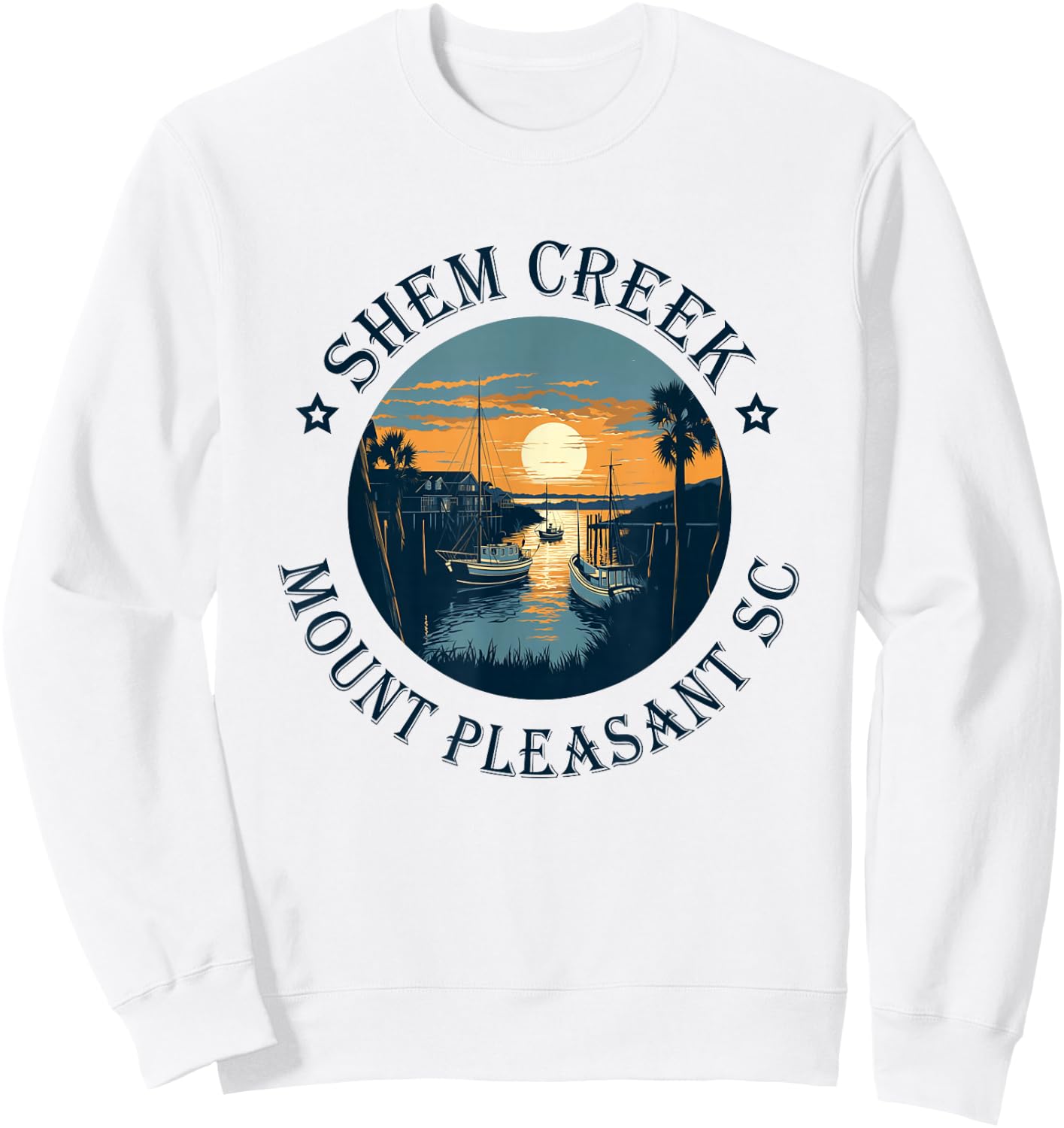 Shem Creek Sunset Mount Pleasant SC Sweatshirt - Sweatshirt | White