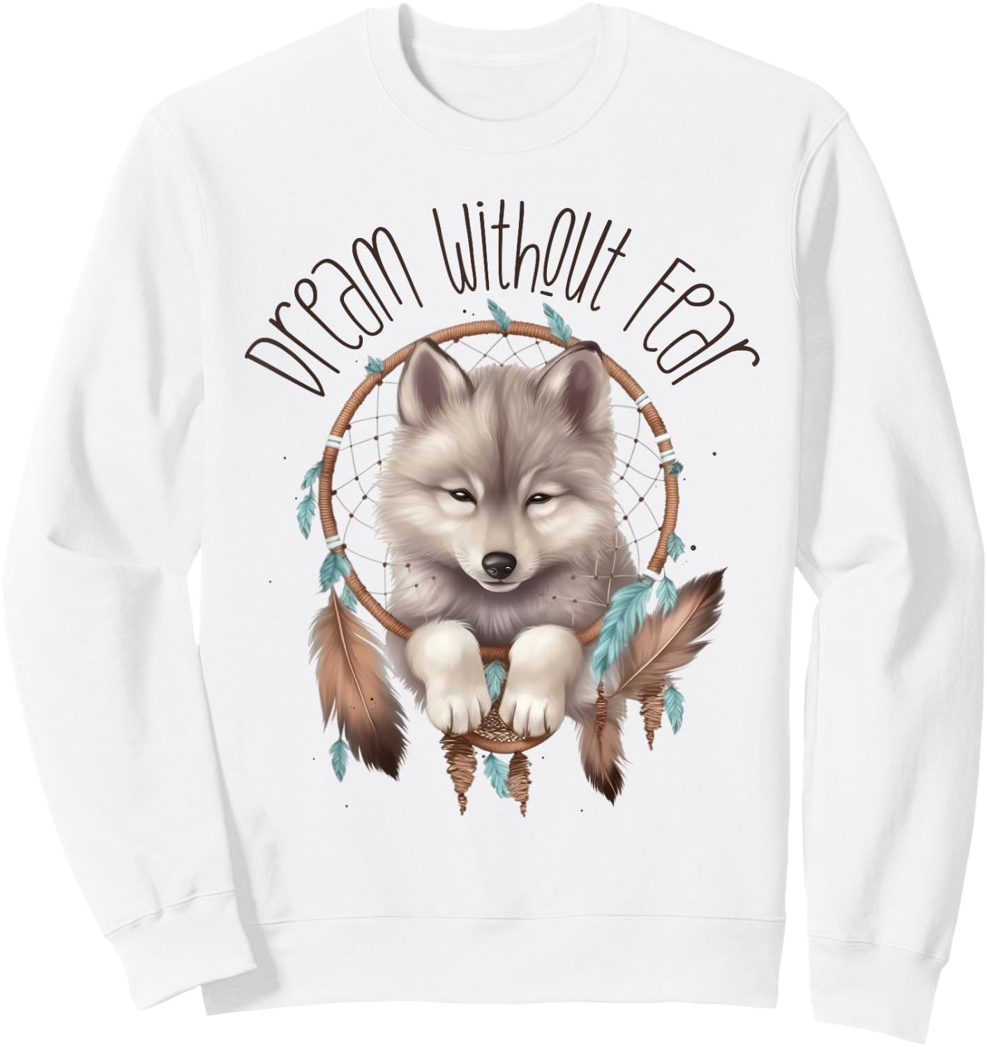 Vintage Western Dreamcatcher Wolf Graphic Design Wolf Women Sweatshirt - Sweatshirt | White