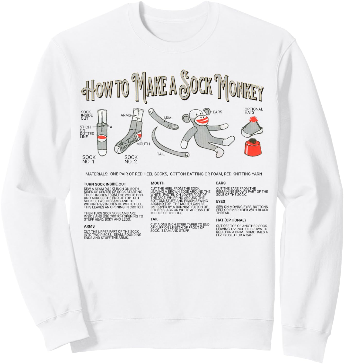 How to Make a Sock Monkey Vintage Sock Monkeys Sweatshirt - Sweatshirt | White