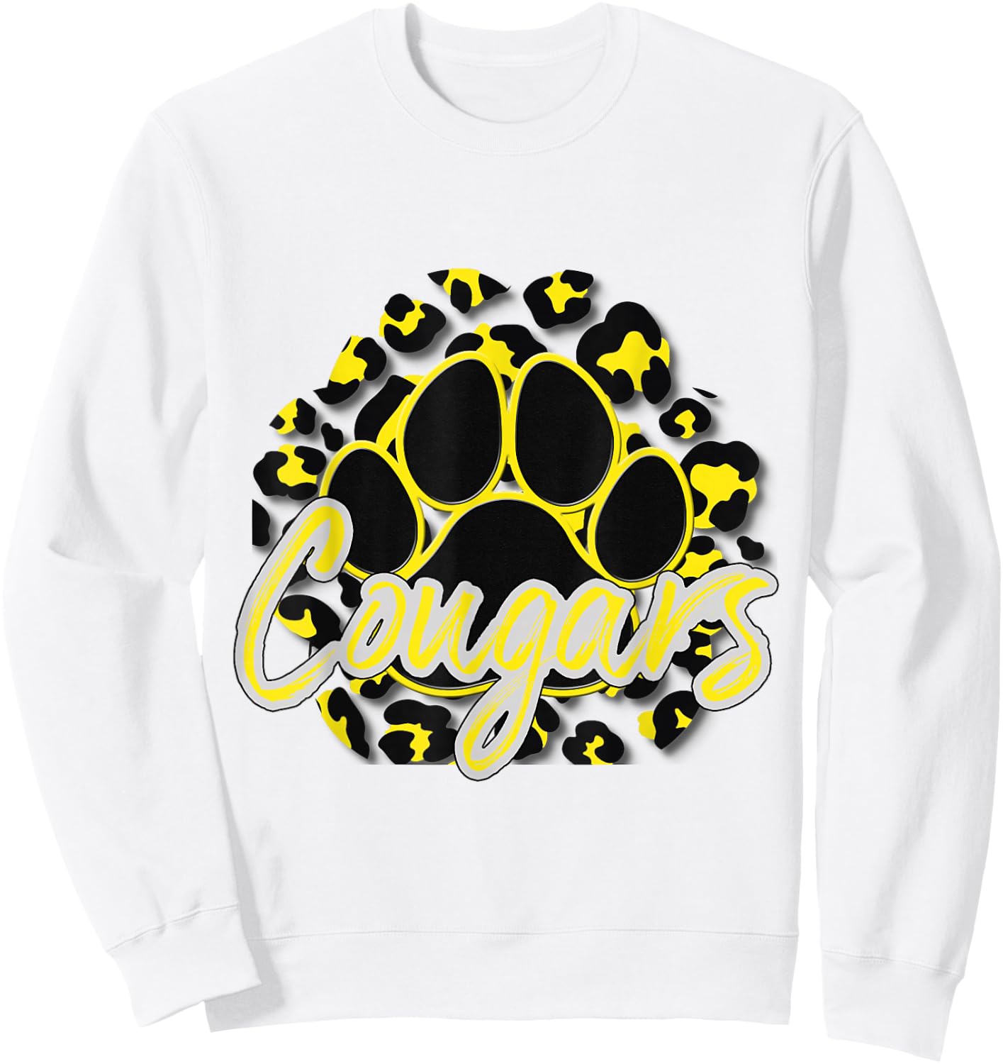 Cougar Yellow Black Cheetah School Sports Fan Team Spirit Sweatshirt - Sweatshirt | White