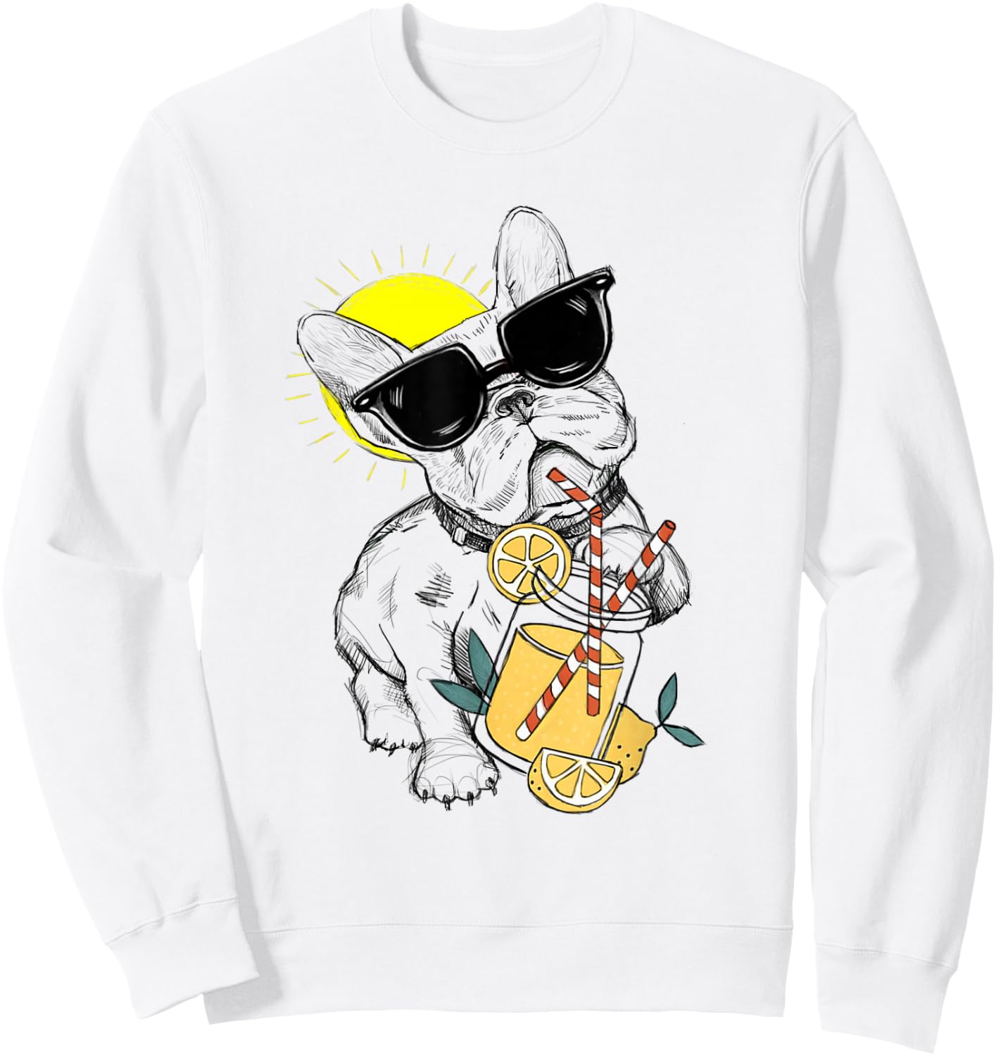 Funny French Bulldog Glasses Summer Lemonade Gift Women Kids Sweatshirt - Sweatshirt | White
