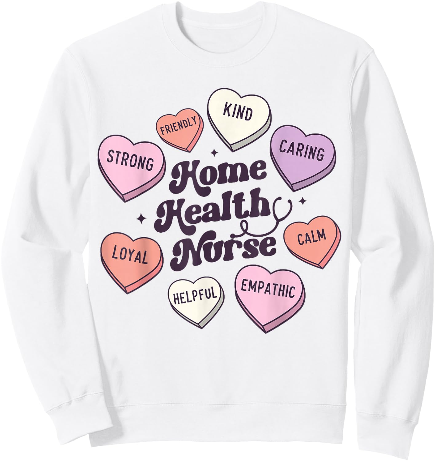 Home Health Nurse Groovy Medical Valentines Day Retro Hearts Sweatshirt - Sweatshirt | White