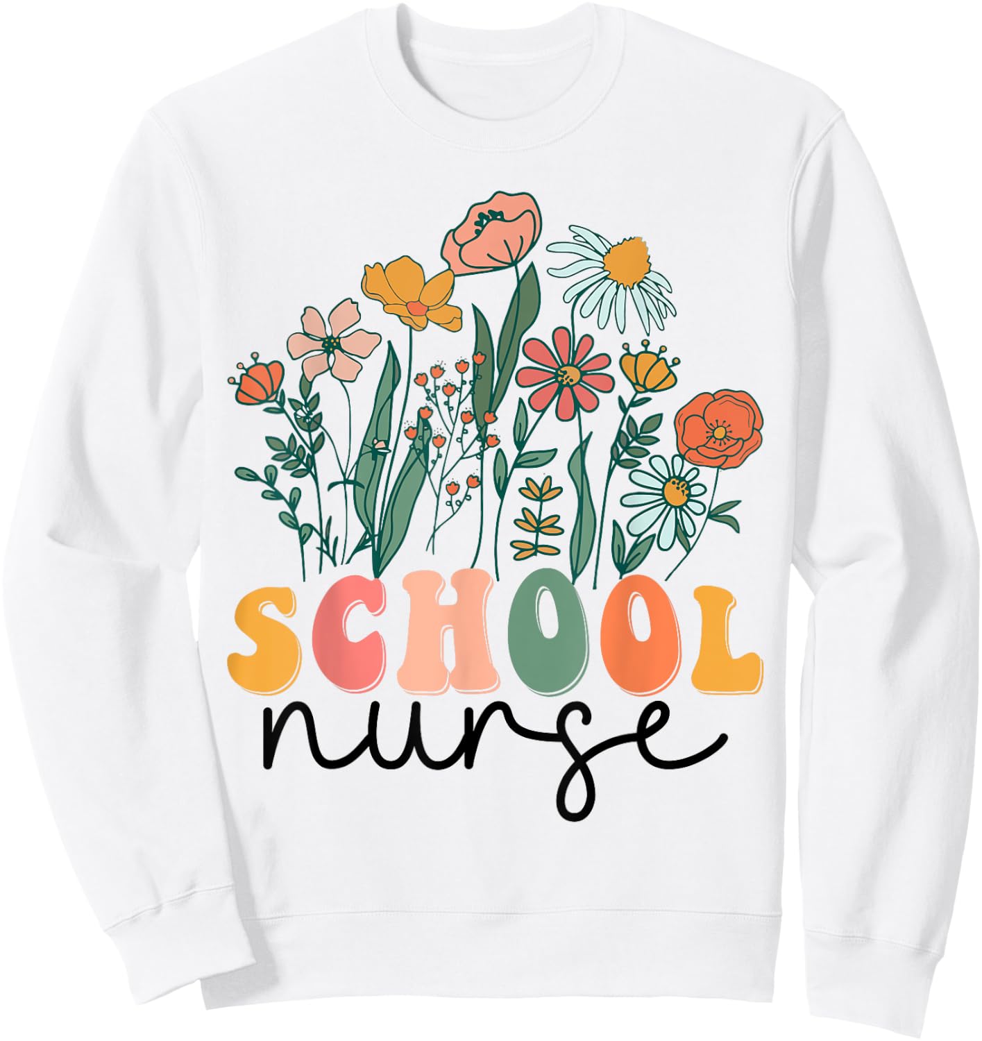 Groovy Wildflower School Nurse Sweatshirt - Sweatshirt | White