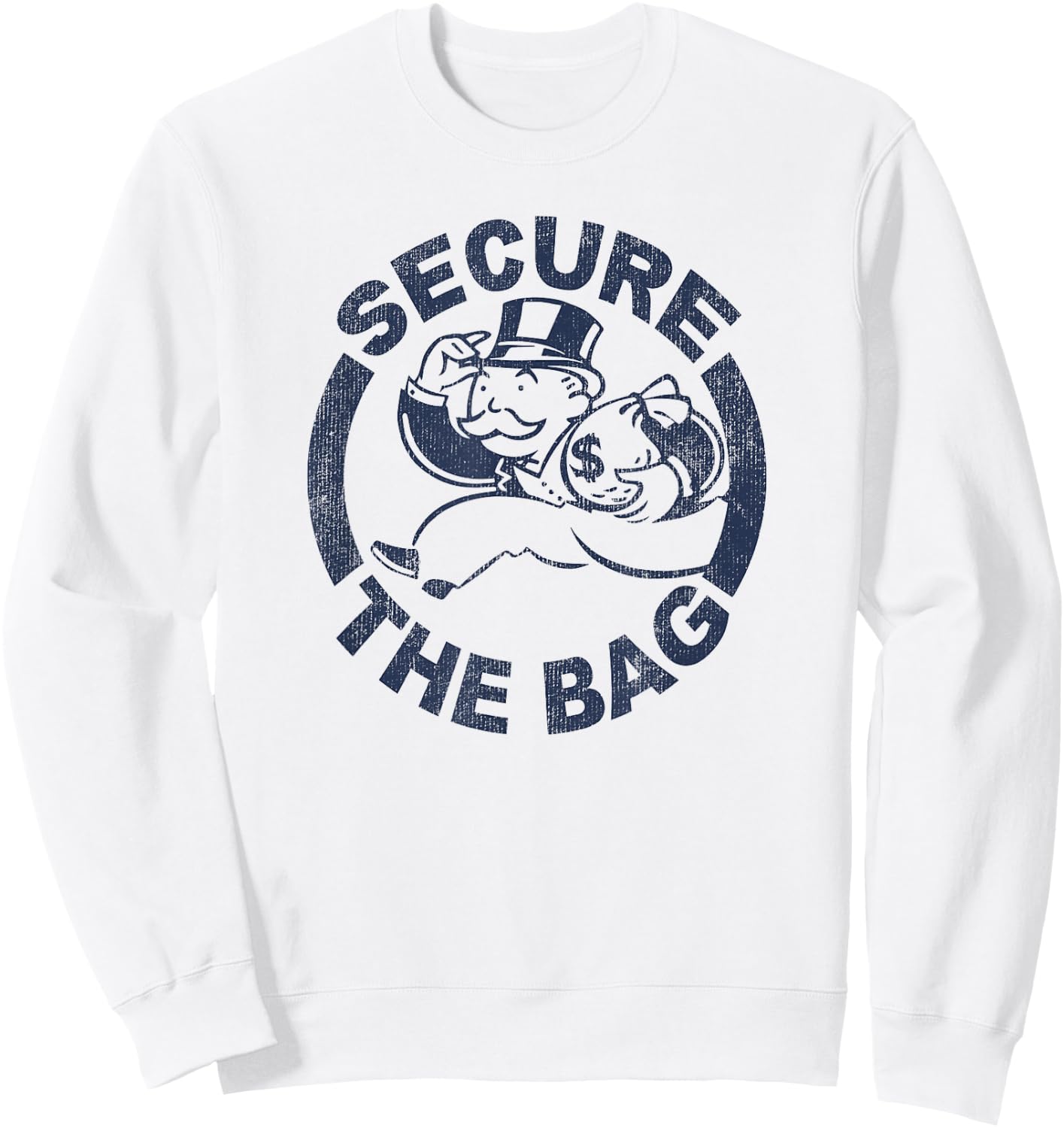 Monopoly Mr. Monopoly Secure The Bag Money Classic Logo Sweatshirt - Sweatshirt | White