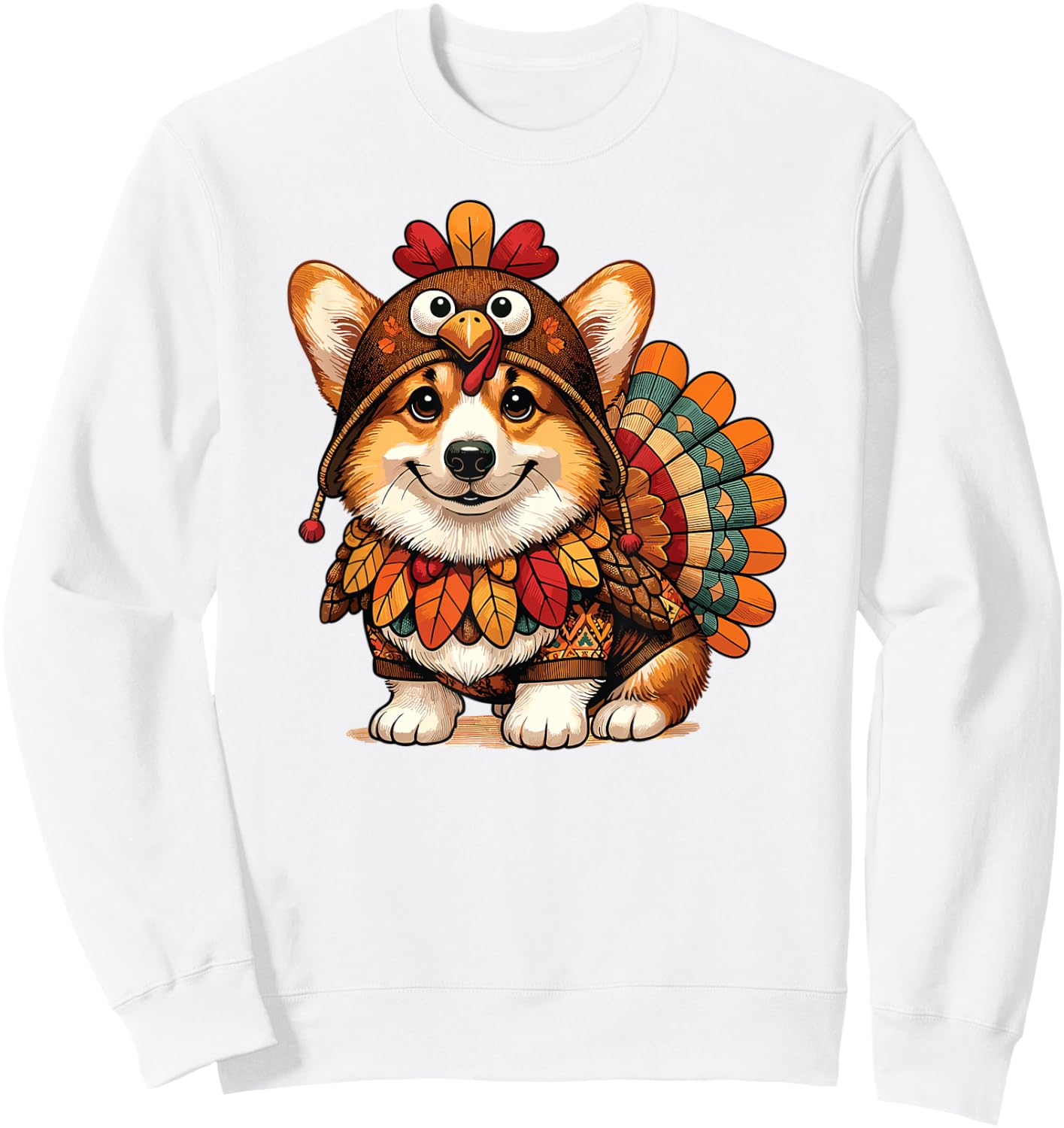 Corgi Dog Turkey Thanksgiving Costume Women Men Kids Toddler Sweatshirt - Sweatshirt | White