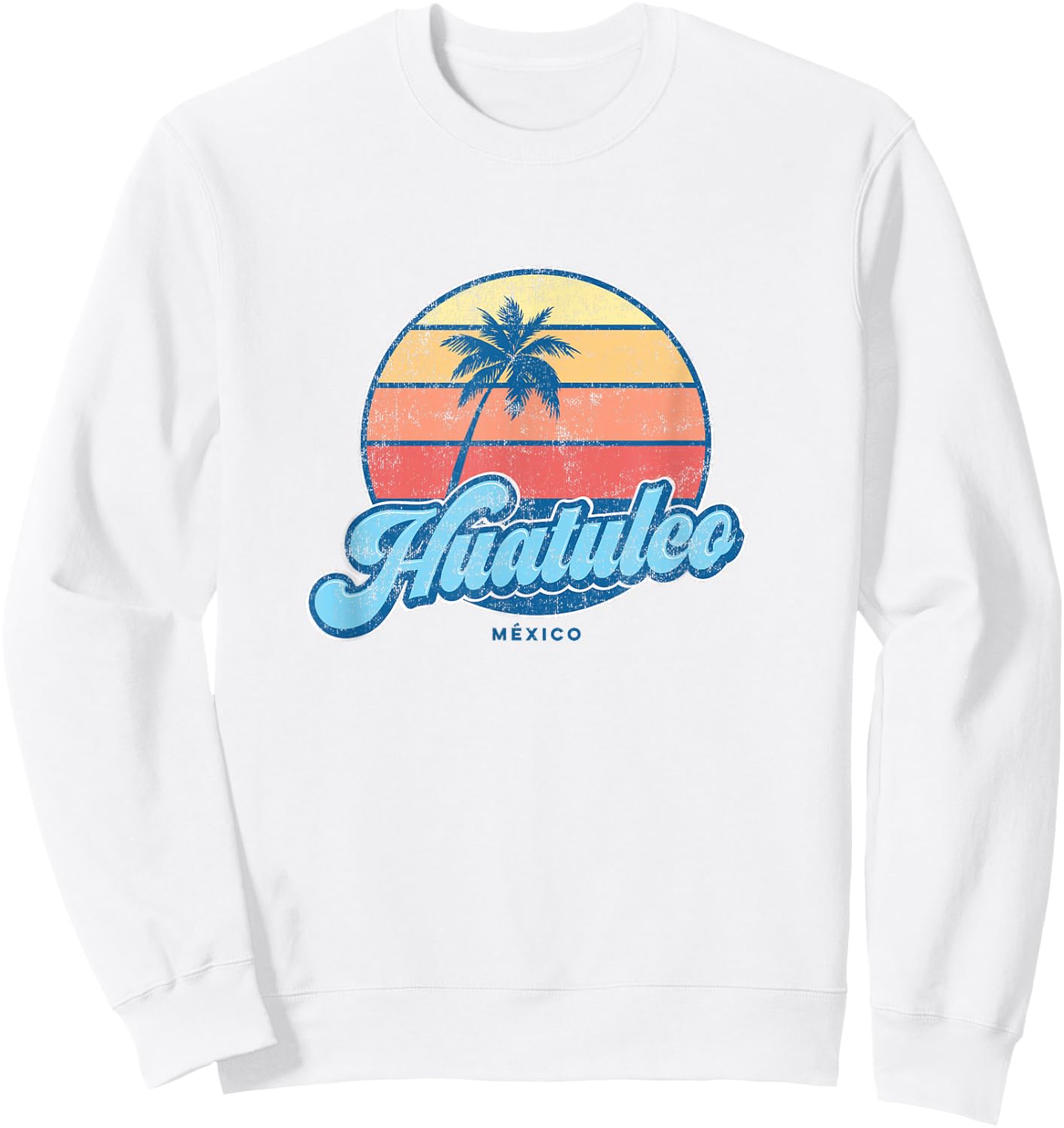 Vintage Huatulco Mexico Classic 70s Retro Surfer Sweatshirt - Sweatshirt | White