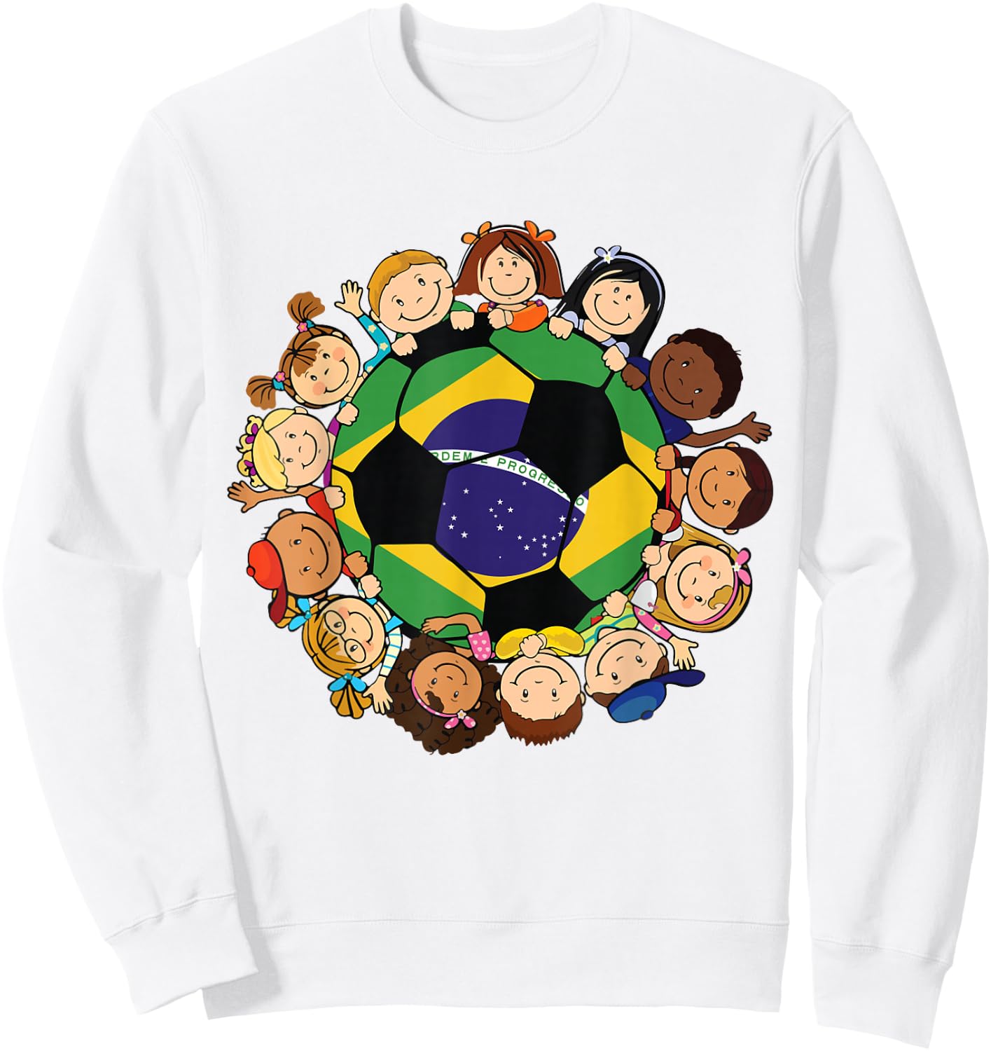 Brazil Soccer Ball Kids Toddler Girls Around Brazilian Flag Sweatshirt - Sweatshirt | White