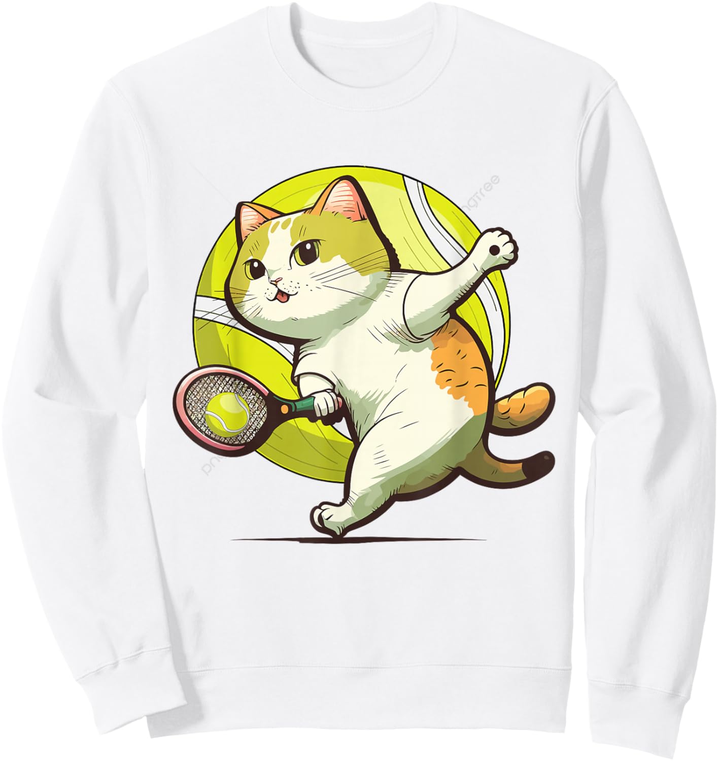 Funny Tennis Racket Cat Playing Tennis Sweatshirt - Sweatshirt | White