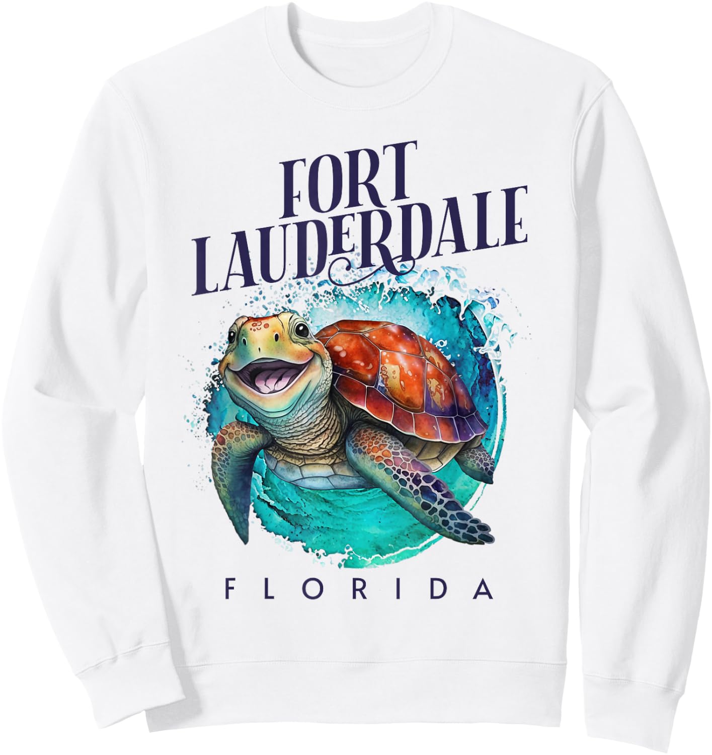 Fort Lauderdale Florida Watercolor Happy Sea Turtle Sweatshirt - Sweatshirt | White