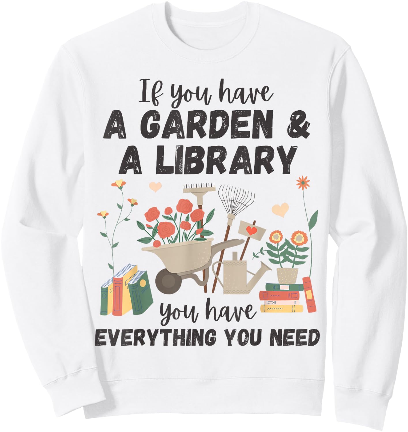 Gardening & Library Lover Books Reading Plants Cute Sweatshirt - Sweatshirt | White