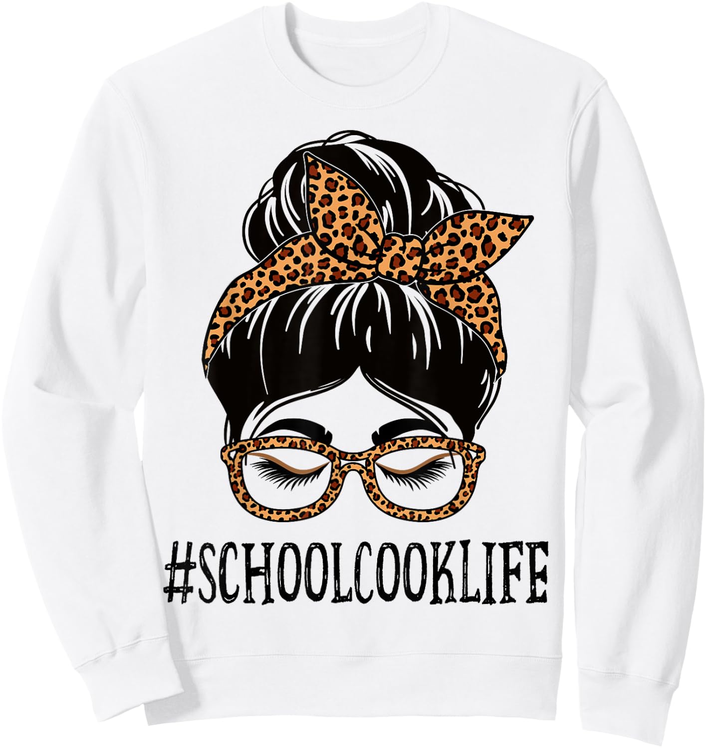 School Cook Leopard Messy Bun Appreciation Back To School Sweatshirt - Sweatshirt | White