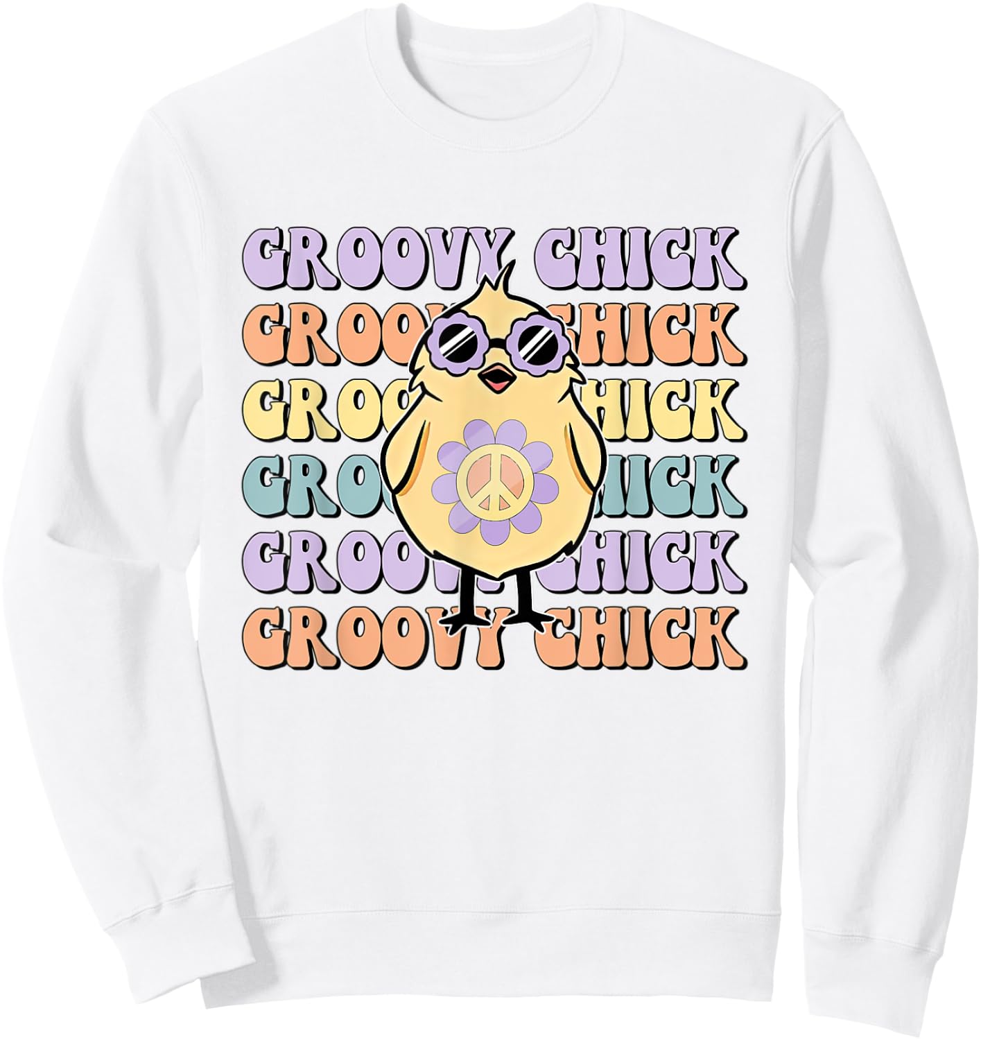One Groovy Chick Retro Chick Costume Glasses Cute Easter Day Sweatshirt - Sweatshirt | White