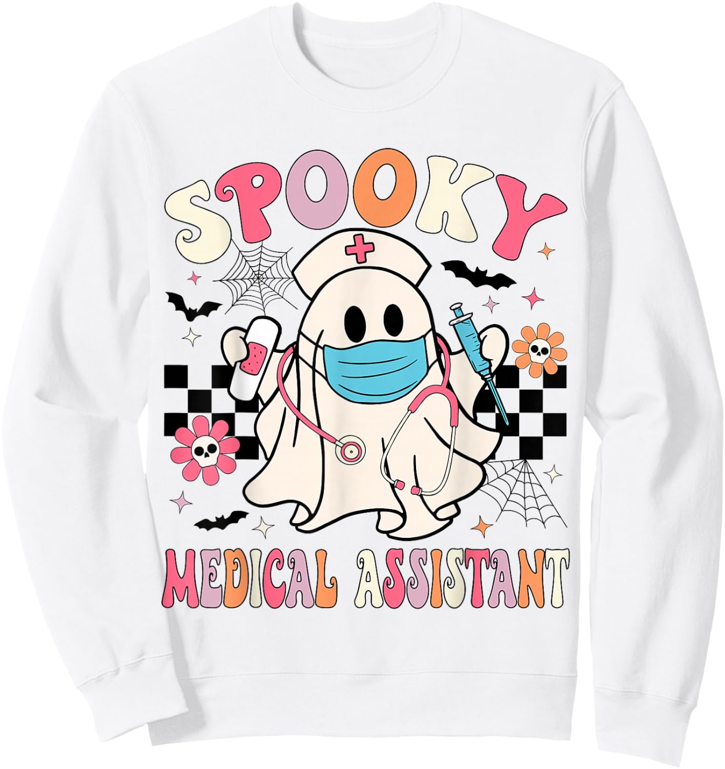 Groovy Spooky Medical Assistant Cute Halloween Med Assistant Sweatshirt - Sweatshirt | White