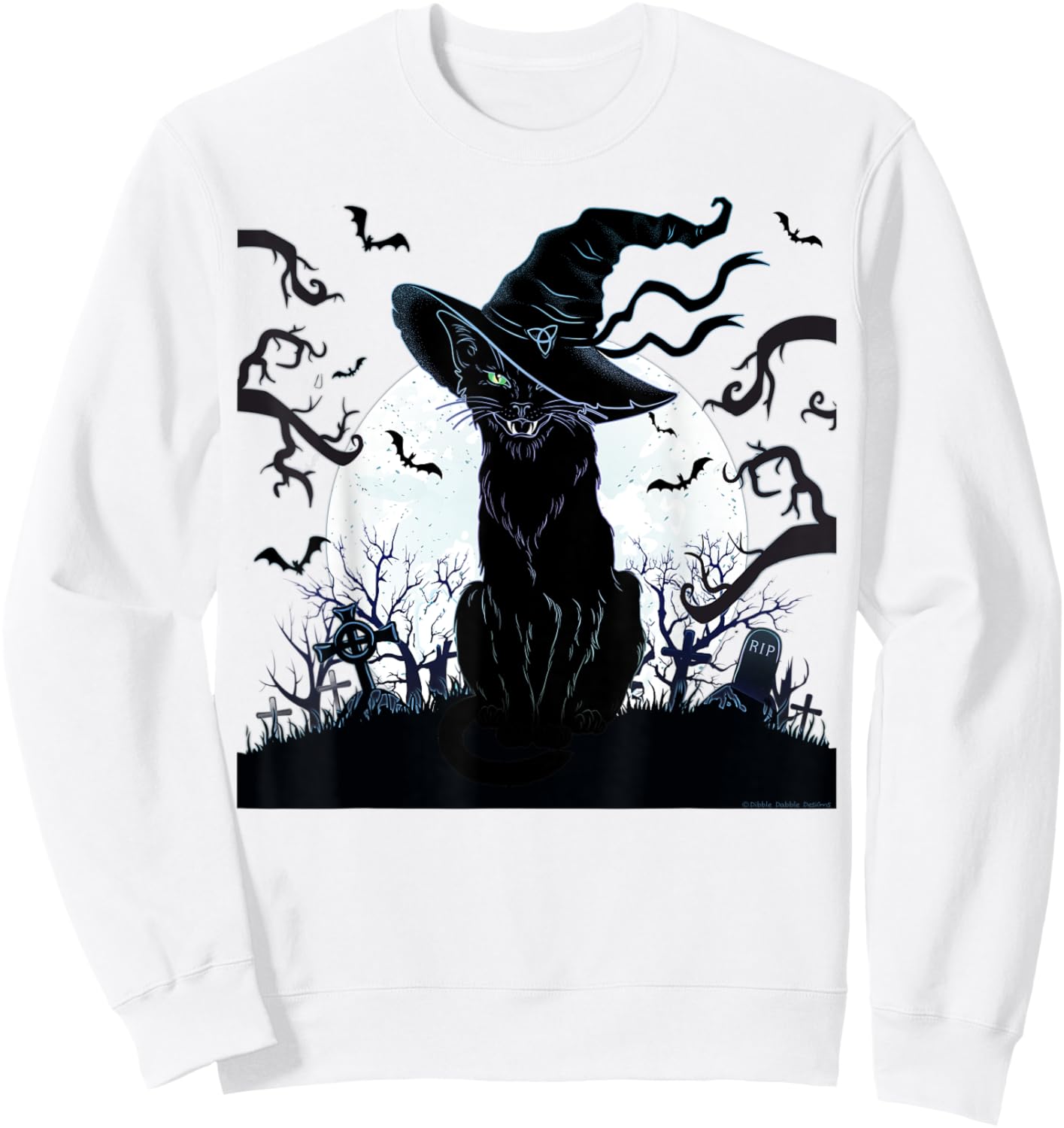 Scary Vintage Black Cat Cemetery Full Moon - Halloween Sweatshirt - Sweatshirt | White