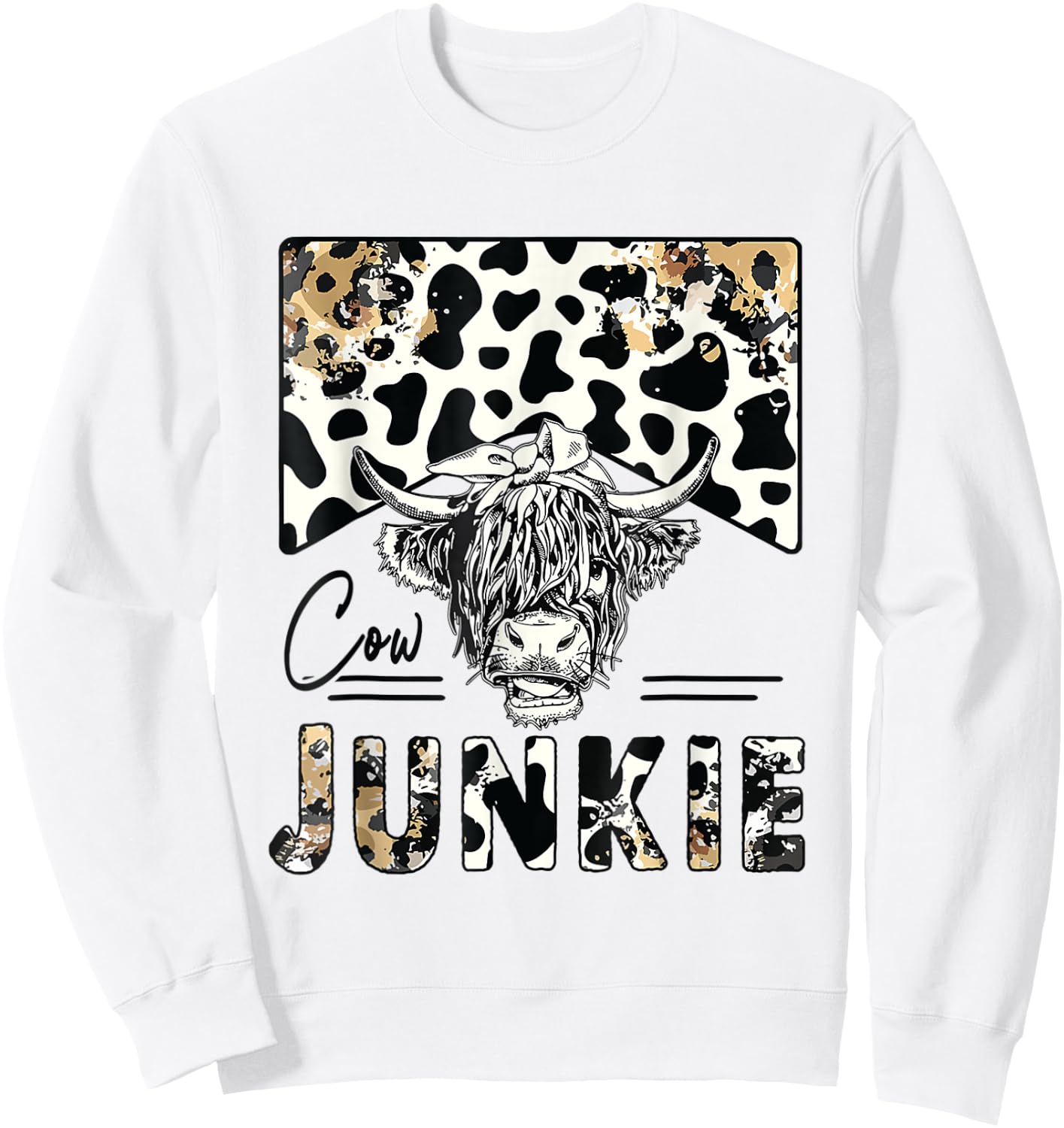 Leopard Highland Cow Bandana Cow Junkie Western Country Gift Sweatshirt - Sweatshirt | White