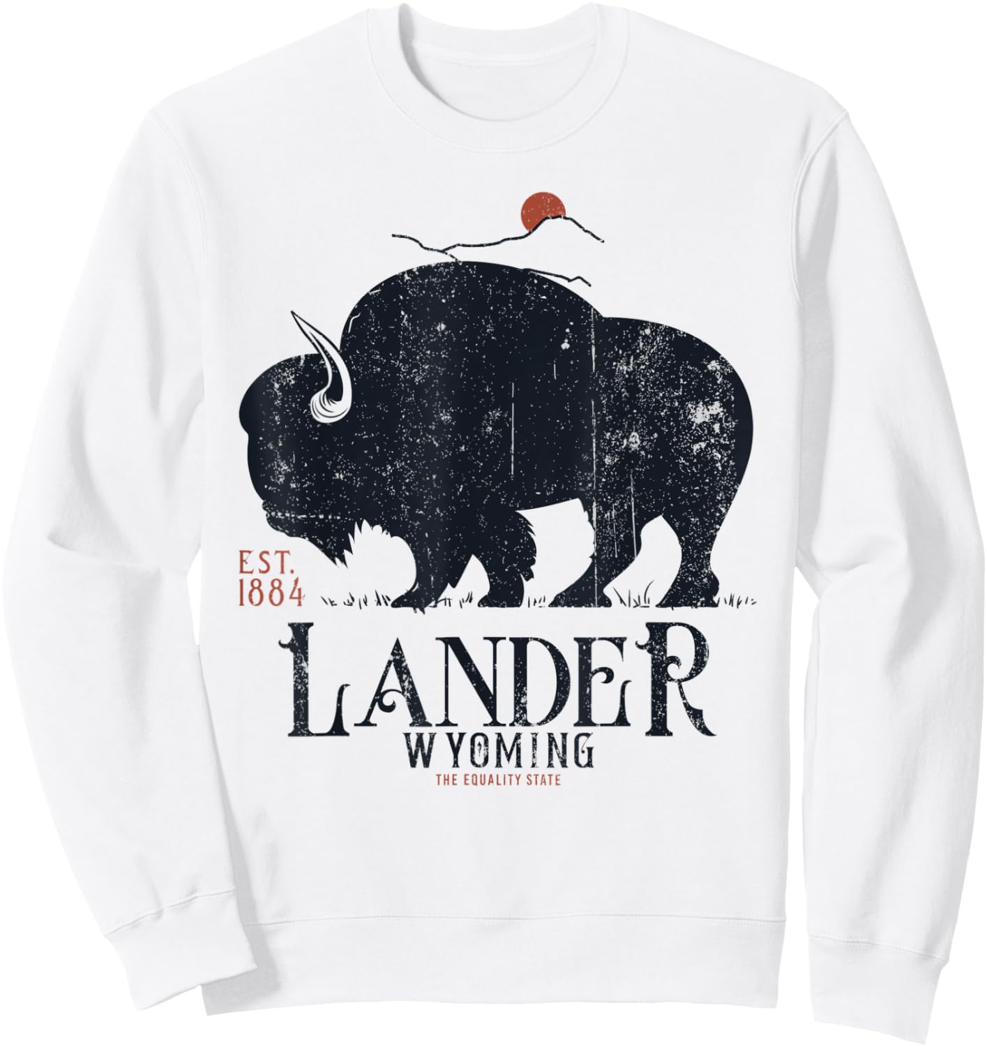Vintage Lander Wyoming Mountains Bison Western Sweatshirt - Sweatshirt | White