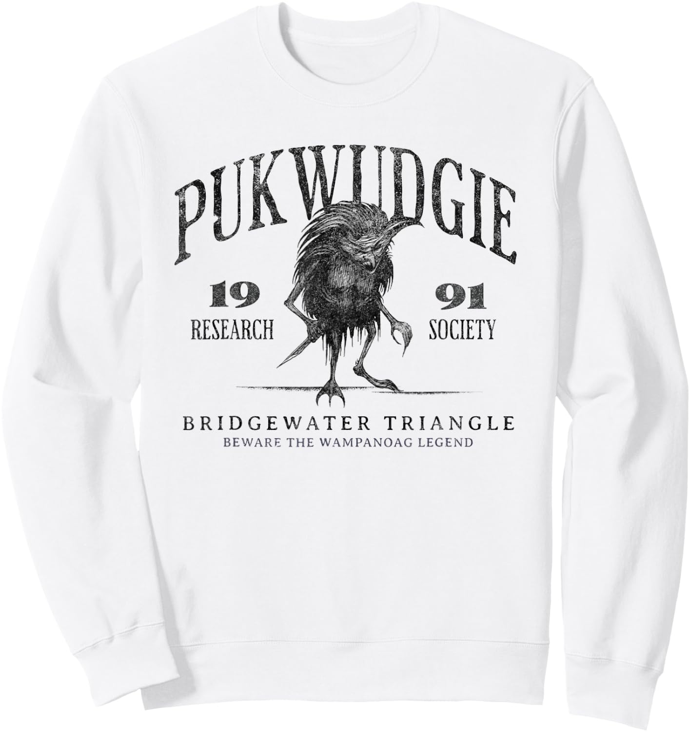 Awesome Cryptid Pukwudgie Research Society Est 1991 Bridgewater Triangle -Adults Grey Sweatshirt - Sweatshirt | White