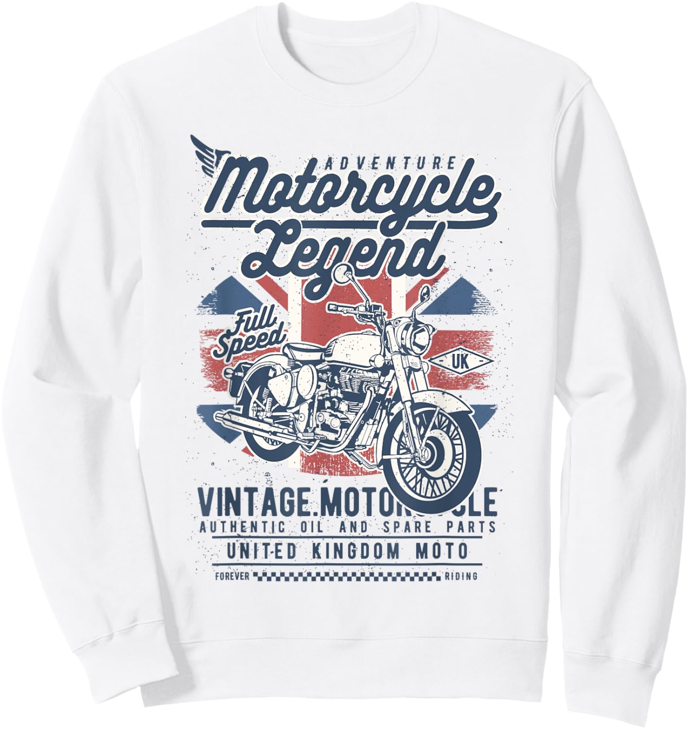 Retro British UK Vintage Style Motorcycle Adventure Design Sweatshirt - Sweatshirt | White