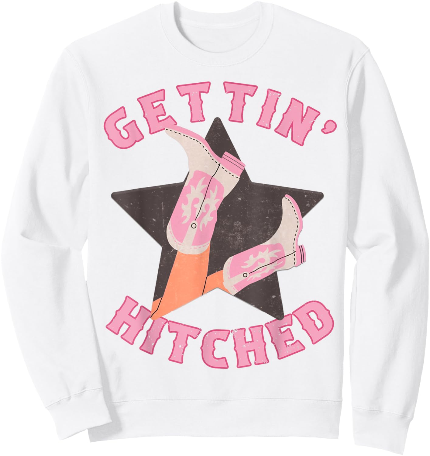 Western Gettin' Hitched Bridal Bachelorette Party Matching Sweatshirt - Sweatshirt | White