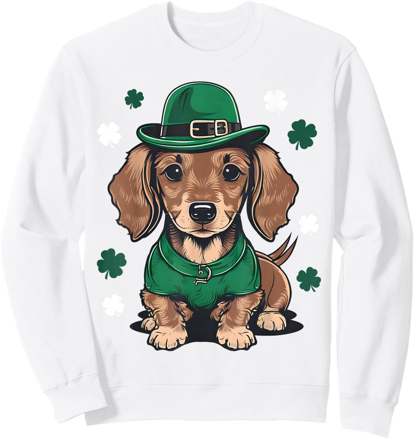 St Patricks Day Dachshund Weiner Dog Shamrock Sweatshirt - Sweatshirt | White