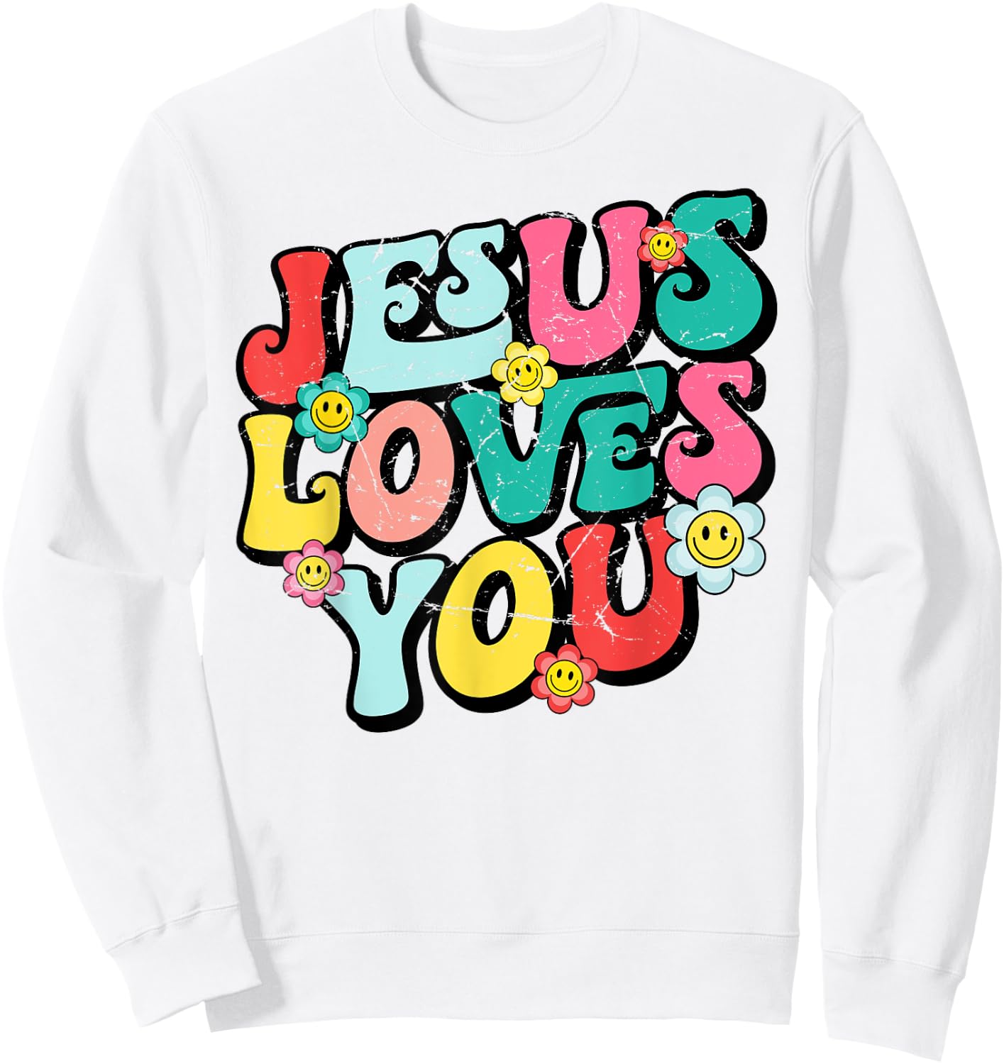 Jesus Loves You Retro Vintage Groovy Style Men Sweatshirt - Sweatshirt | White