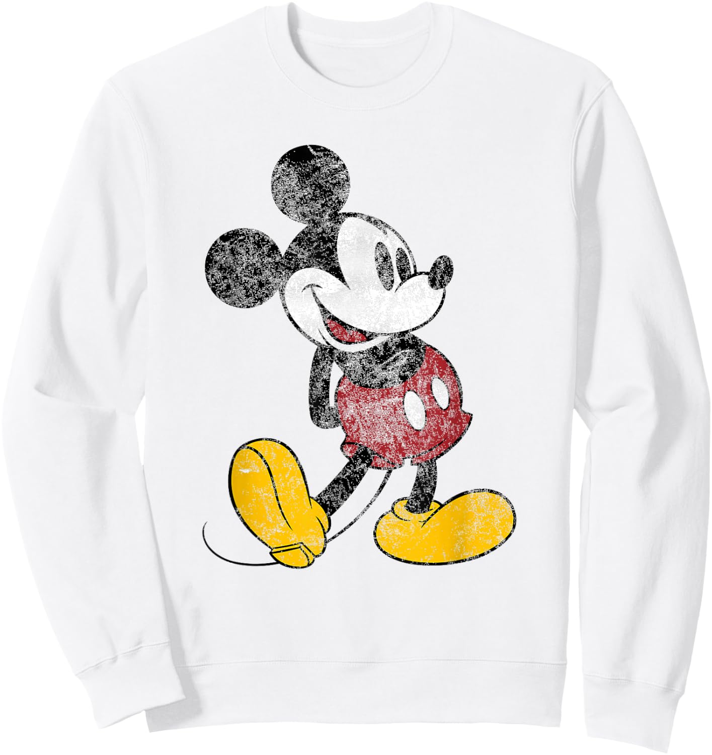 Disney Mickey Mouse Classic Standing Pose Distressed Sweatshirt - Sweatshirt | White