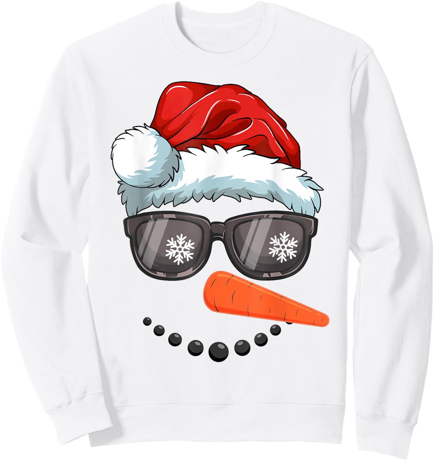 Snowman Face Family Christmas Matching Santa Hat Sunglasses Sweatshirt - Sweatshirt | White