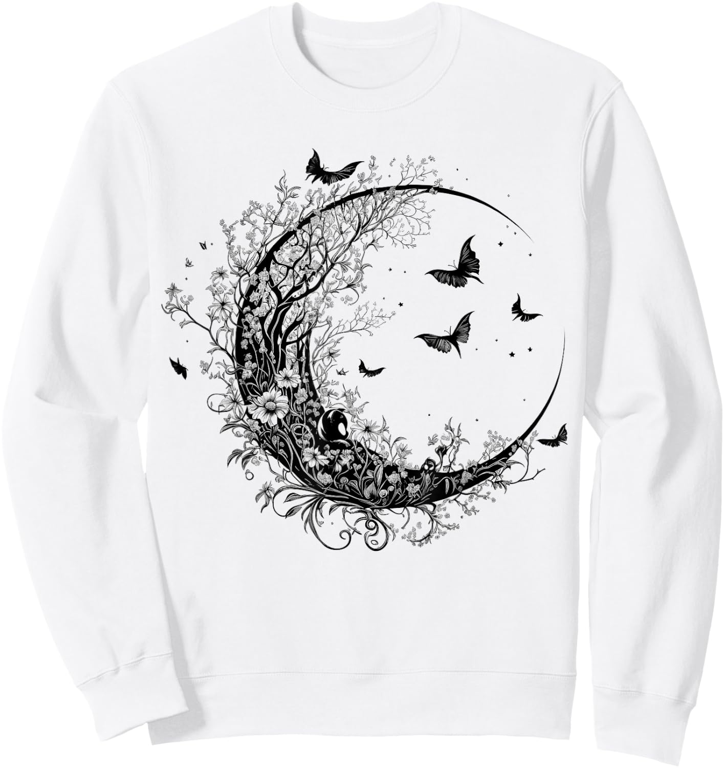 Cute Fairycore Floral Moon Aesthetic Girls Women Graphic Sweatshirt - Sweatshirt | White