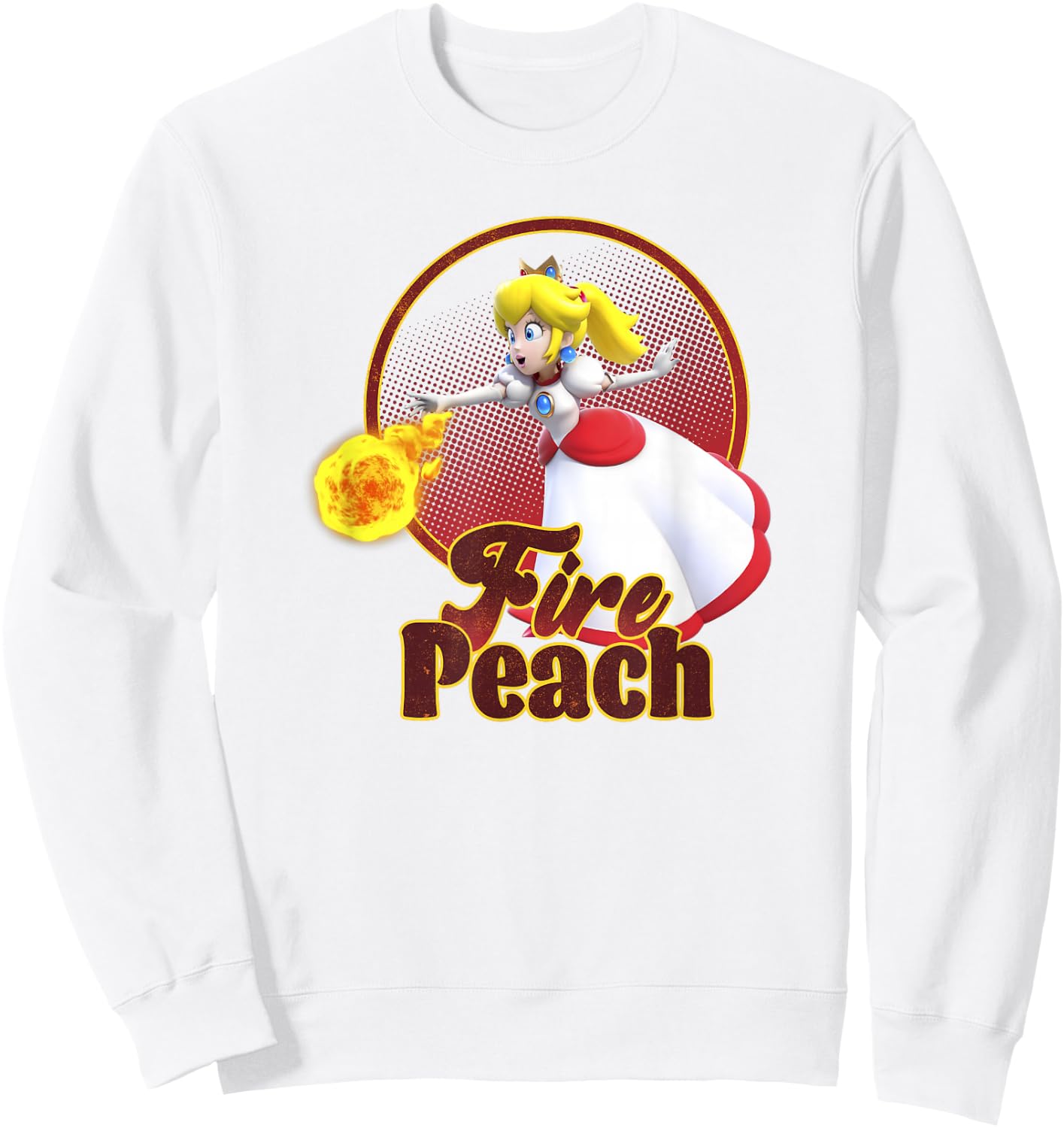 Super Mario Bros Princess Peach Fireball Character Icon Sweatshirt - Sweatshirt | White