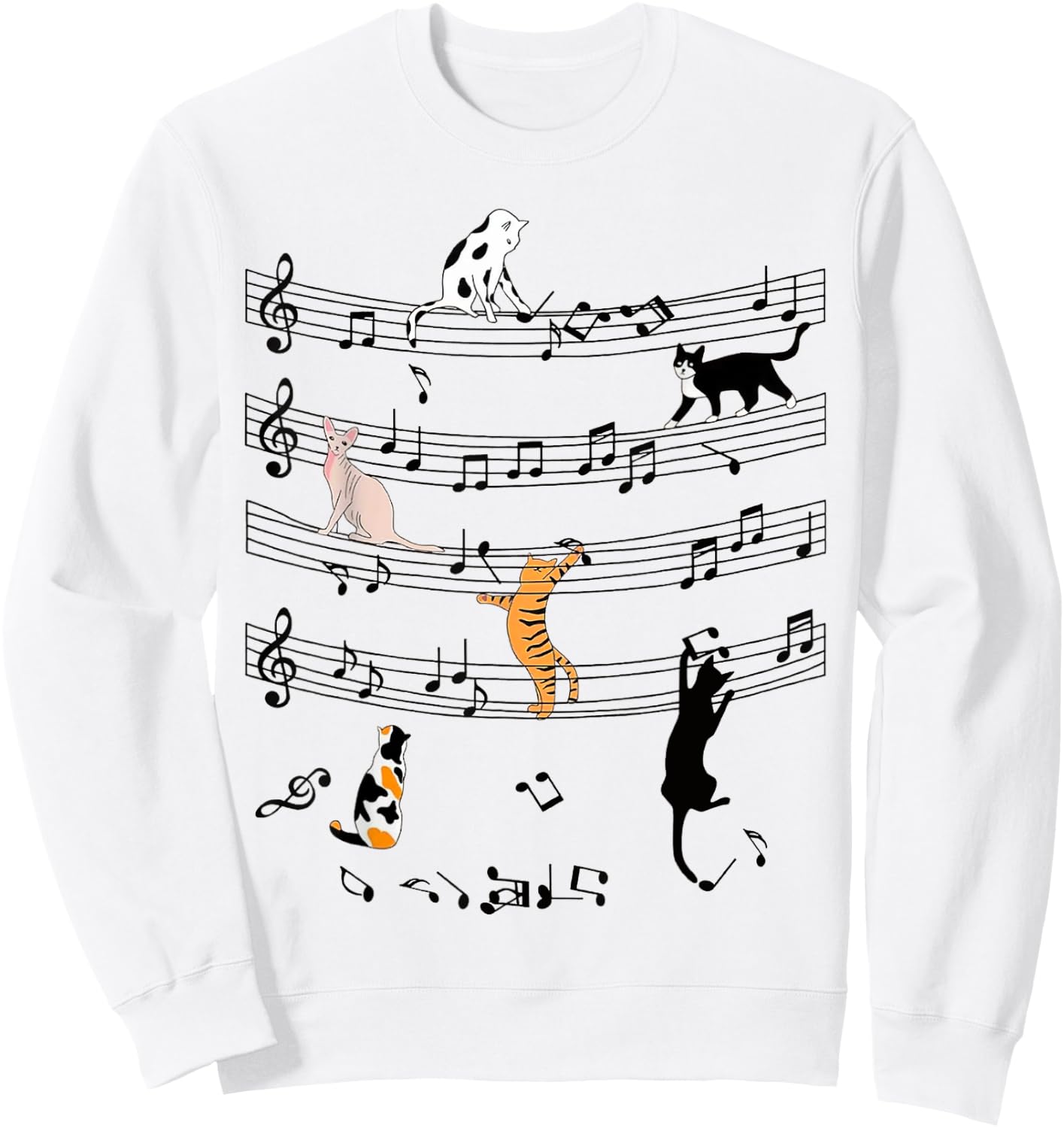 Cute Cat Kitty Playing Music Note Clef Funny Musician Art Women Kids Sweatshirt - Sweatshirt | White